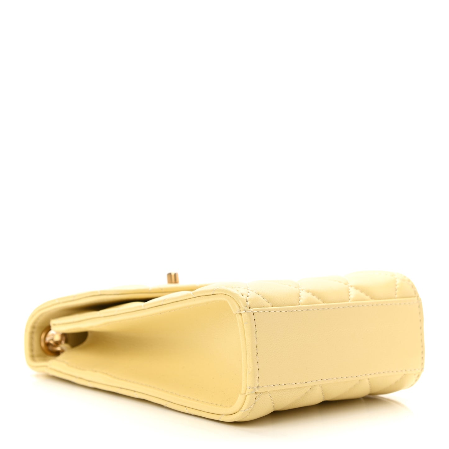 Lambskin Quilted Pearl Crush Phone Holder With Chain Yellow