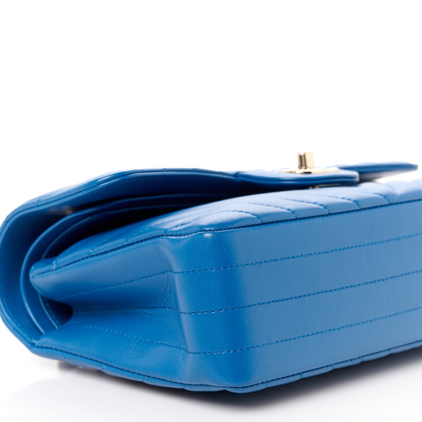 Lambskin Chevron Quilted Small Double Flap Blue