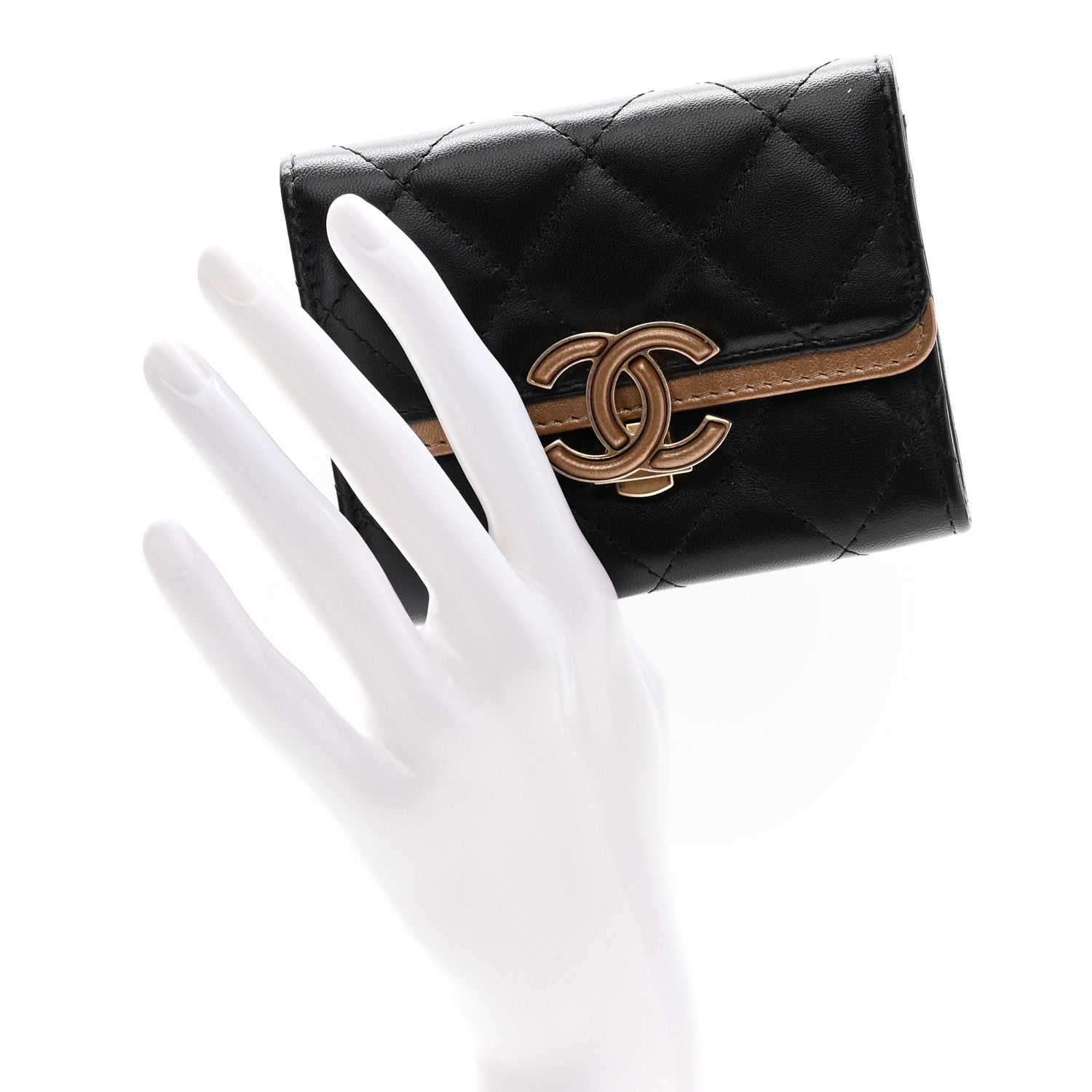 Chanel Lambskin Quilted CC Chic Flap Card Holder Black Gold 2 of 12