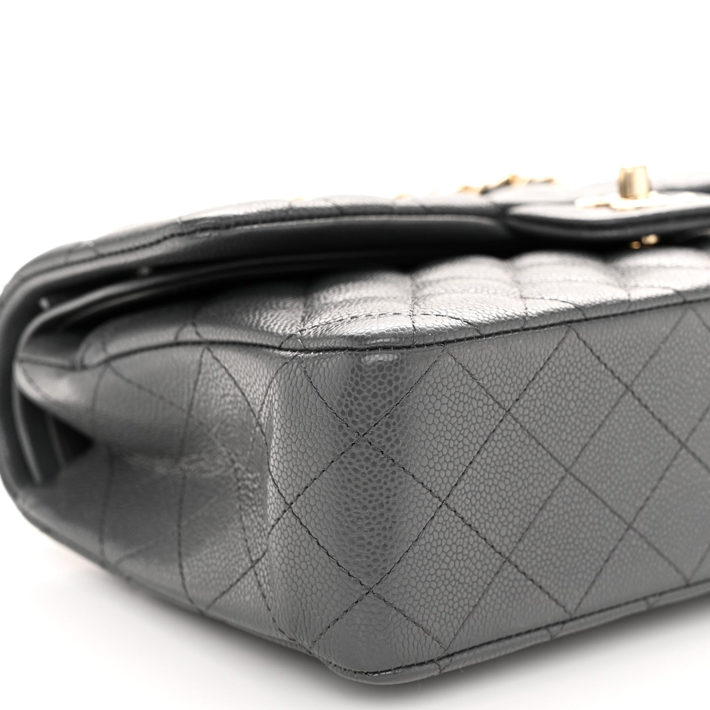 Caviar Quilted Medium Double Flap Dark Grey