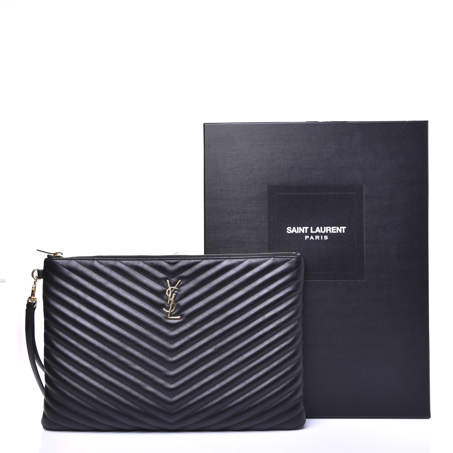 Saint Laurent Calfskin Matelasse Chevron Monogram Document Holder Black 12 of 12