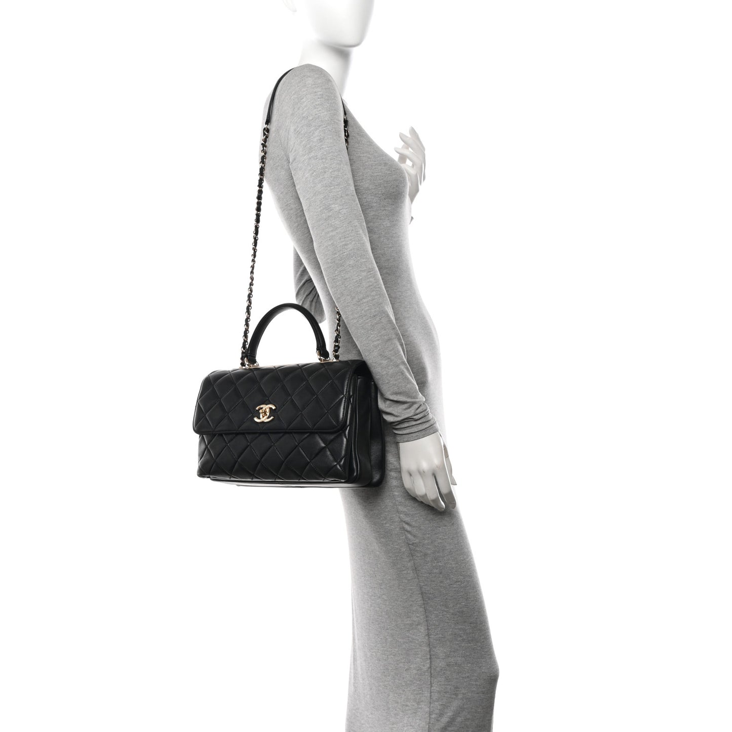 Lambskin Quilted Medium Trendy CC Flap Dual Handle Bag Black