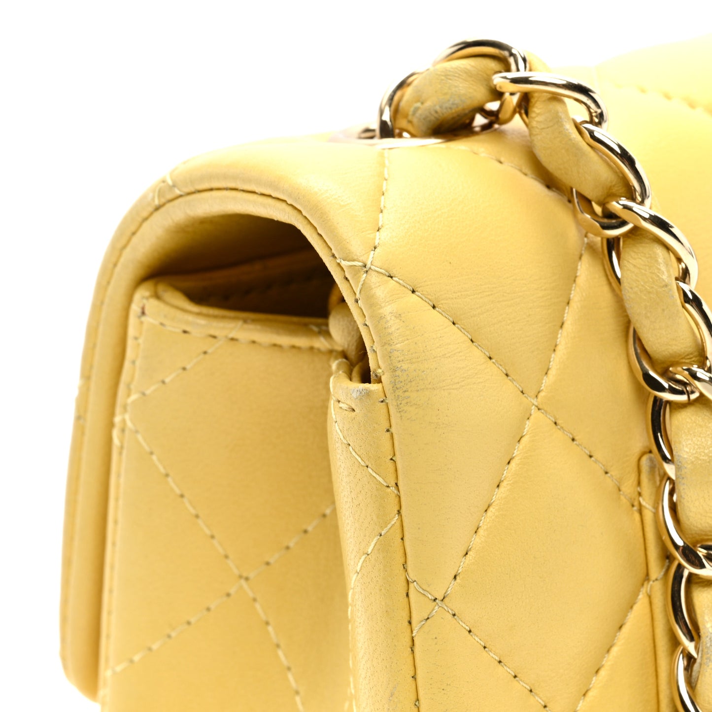 Lambskin Quilted Mini Rectangular Flap Yellow