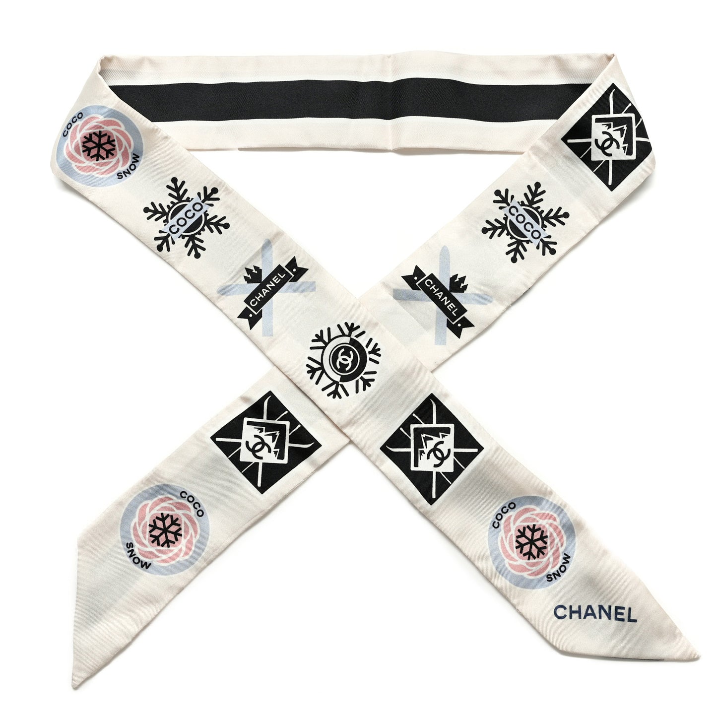 Silk Coco Snow Slim Bandeau Scarf Ivory Black Pink