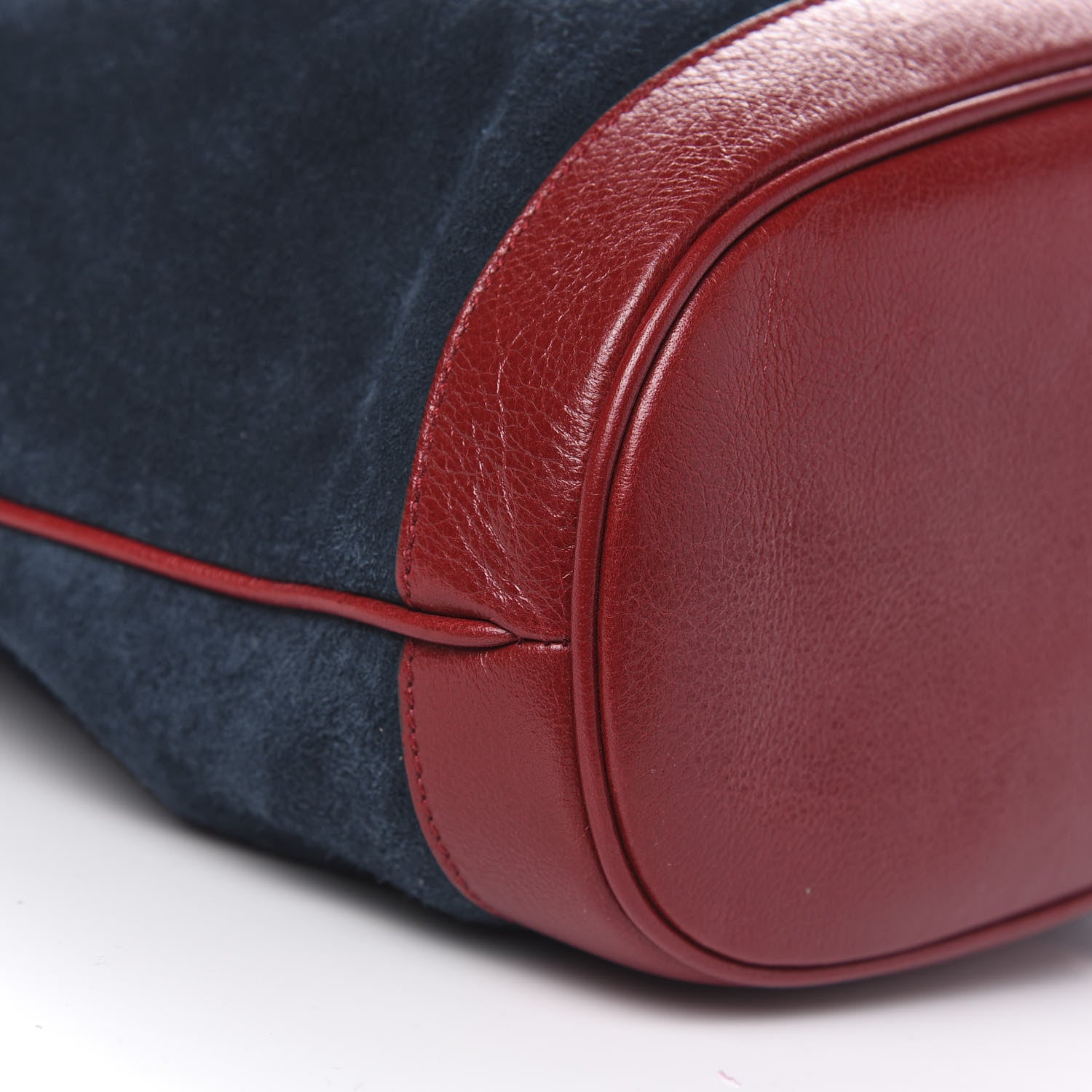 Gucci Suede Calfskin Web Medium Rajah Bucket Bag New Blue Romantic Cherry 8 of 10