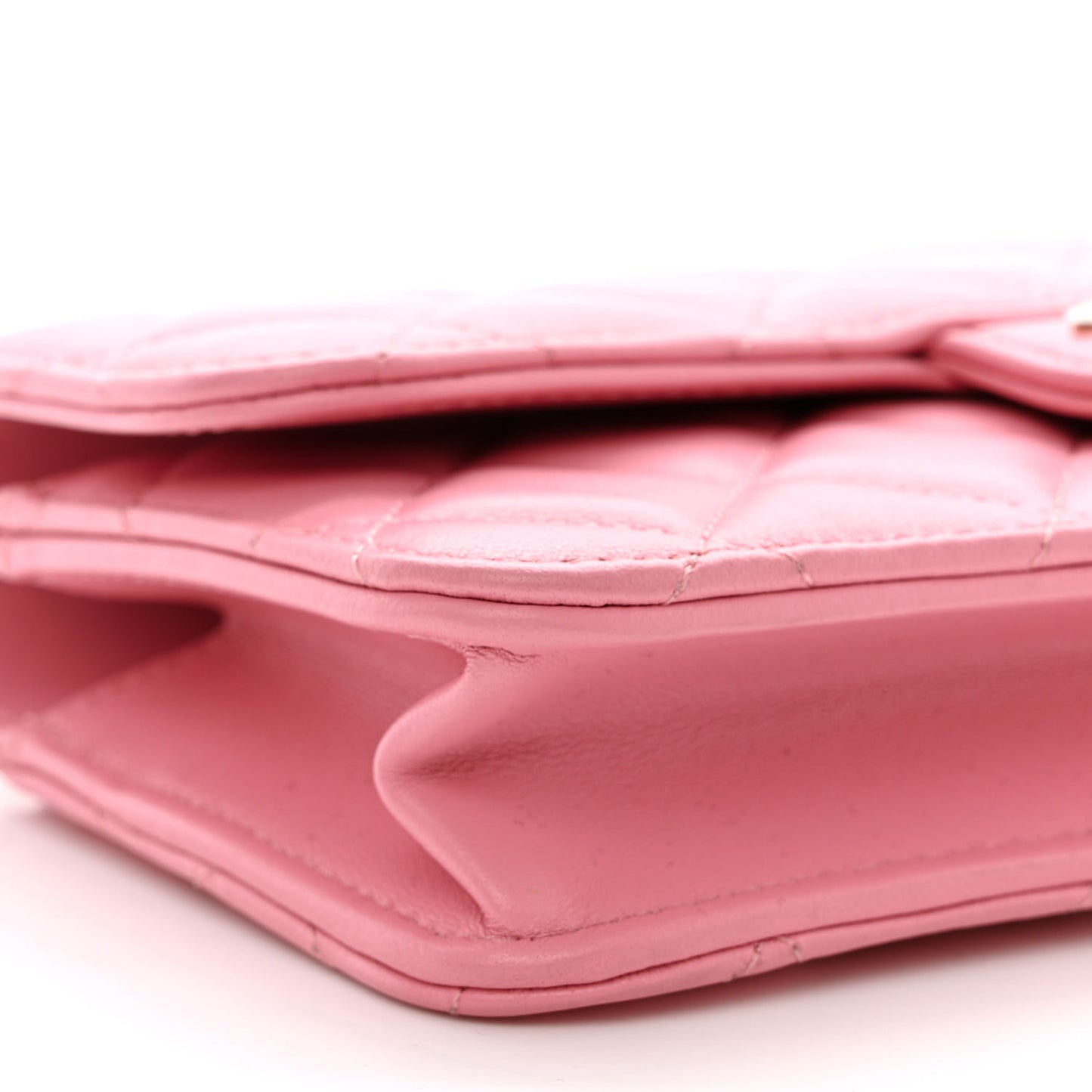 Lambskin Quilted Flap Phone Holder With Chain Pink
