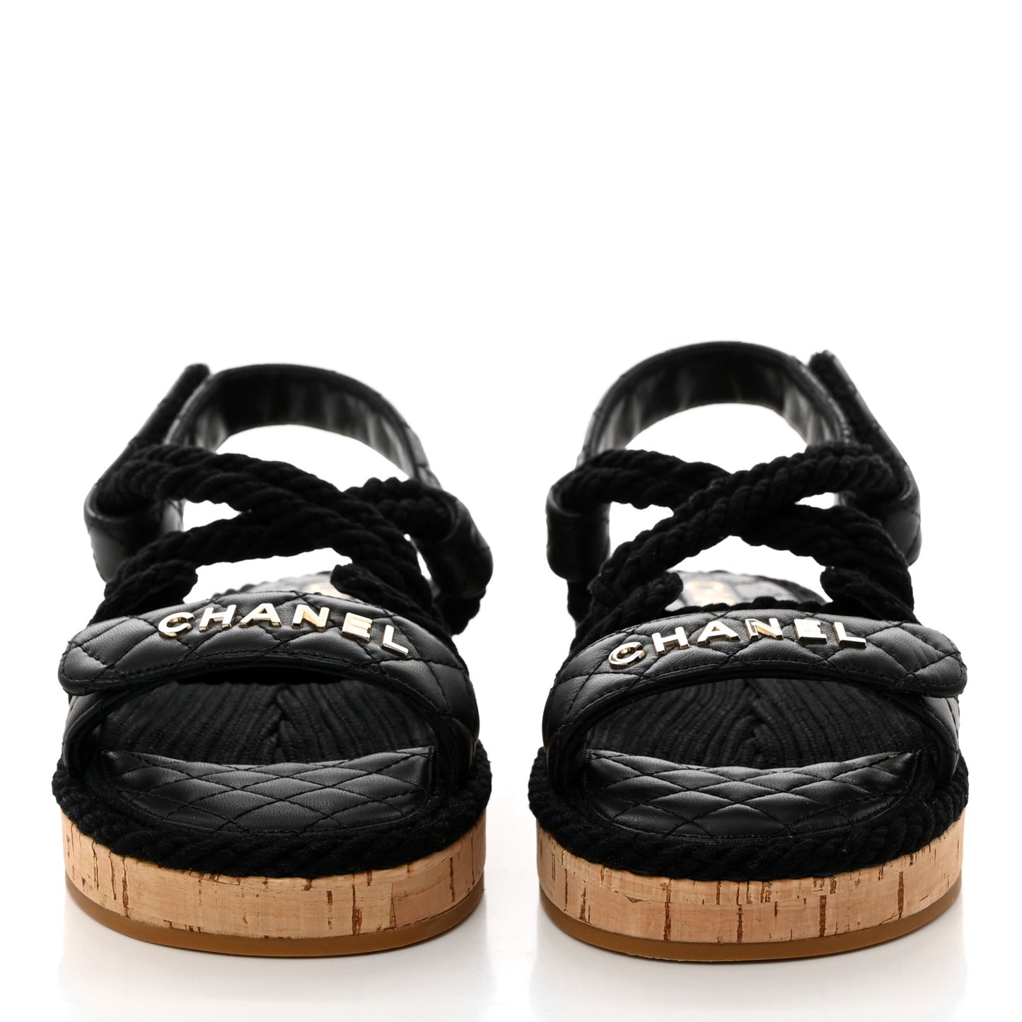 Cord Lambskin Quilted Logo Sandals 38 Black