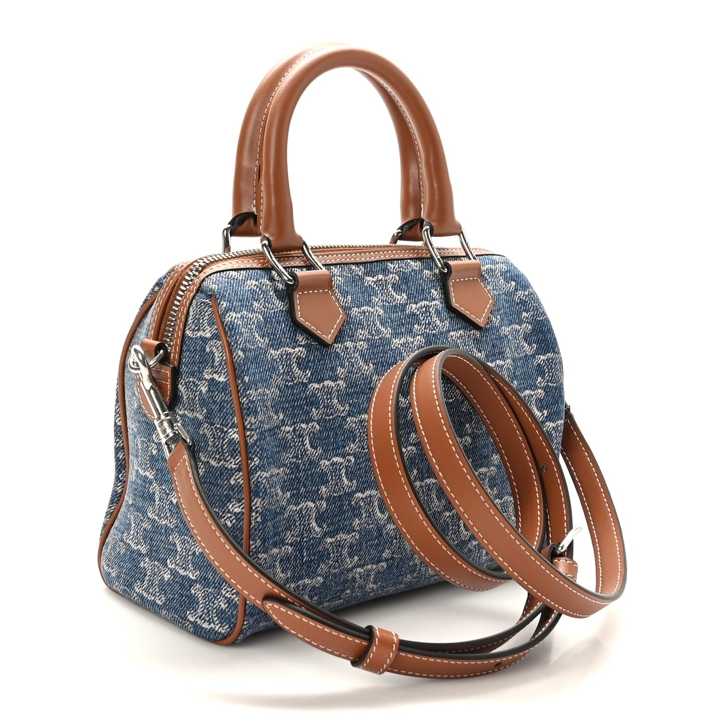Denim Triomphe All Over Calfskin Small Boston Bag