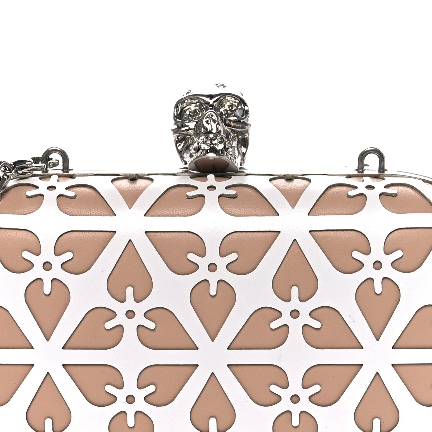 Alexander McQueen Nappa Laser-Cut Skull Box Chain Clutch Nude White 7 of 10