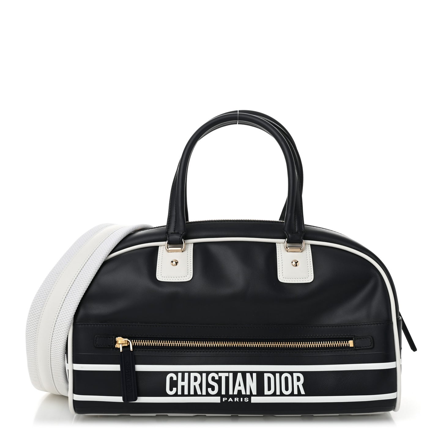Calfskin Small Dior Vibe Zip Bowling Bag Blue White