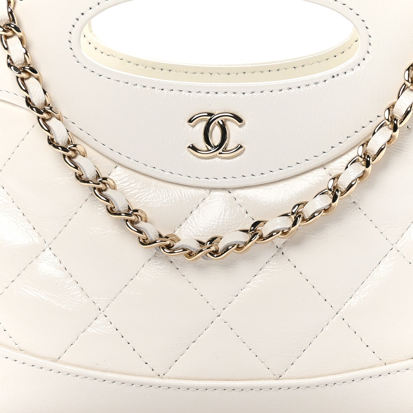 Shiny Crumpled Calfskin Quilted Nano 31 Shopping Bag White
