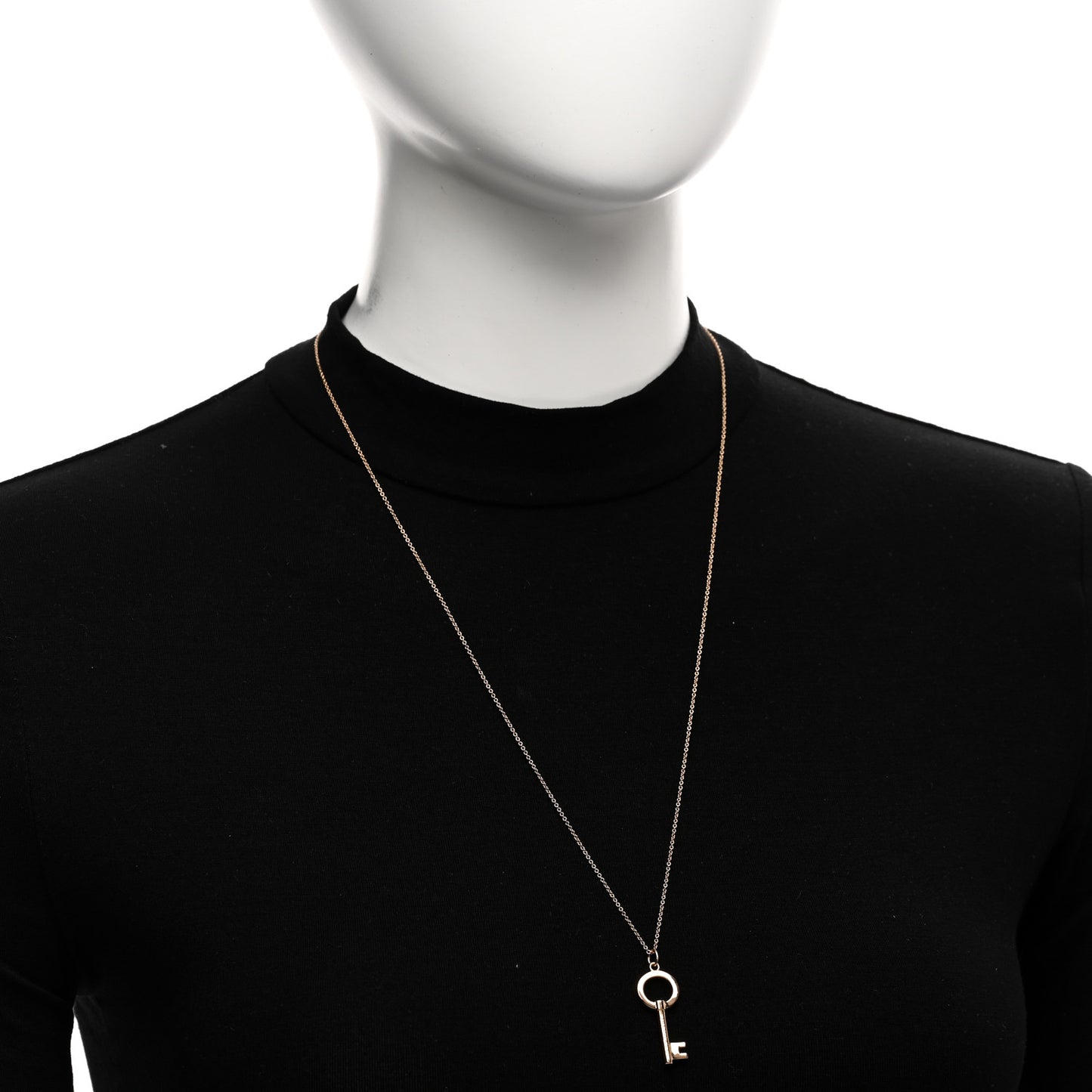 18K Rose Gold Small Open Round Key Pendant Necklace