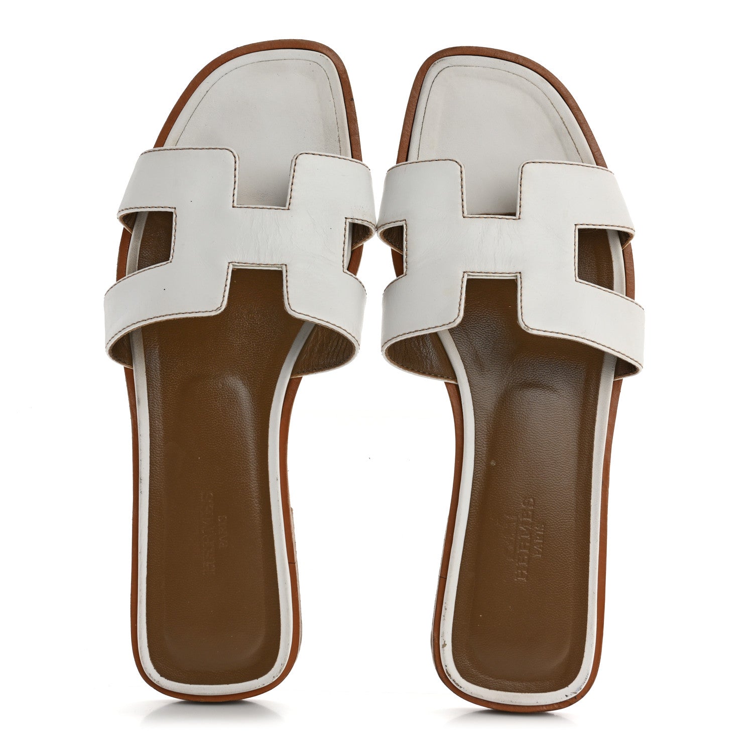 Hermes Box Calfskin Oran Sandals 37 White 2 of 12