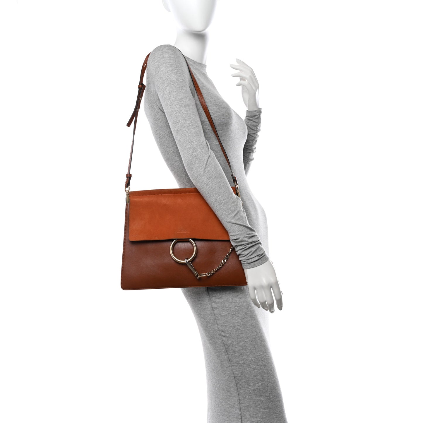 Suede Calfskin Medium Faye Shoulder Bag Tobacco