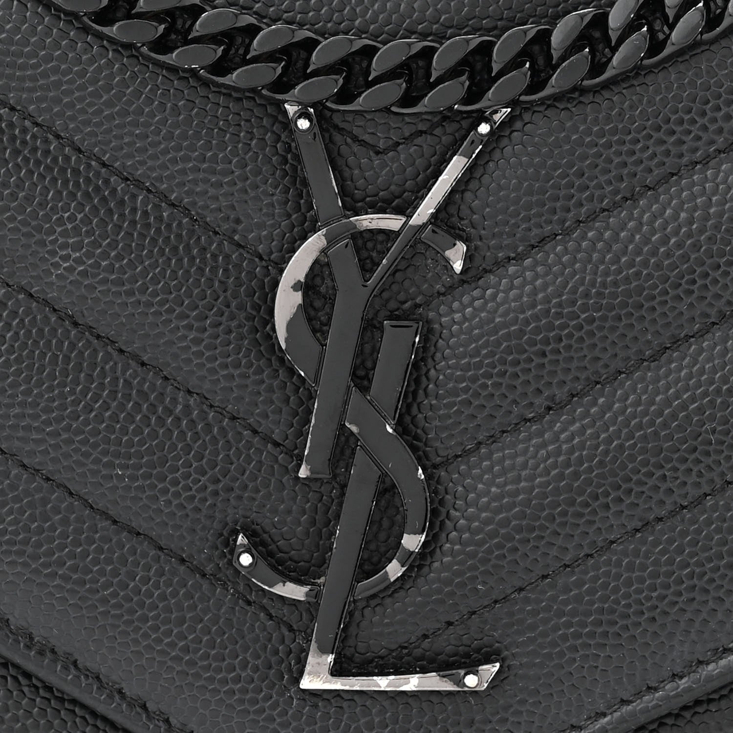 Saint Laurent Grain De Poudre Matelasse Chevron Monogram Monochrome Chain Wallet Black 12 of 12
