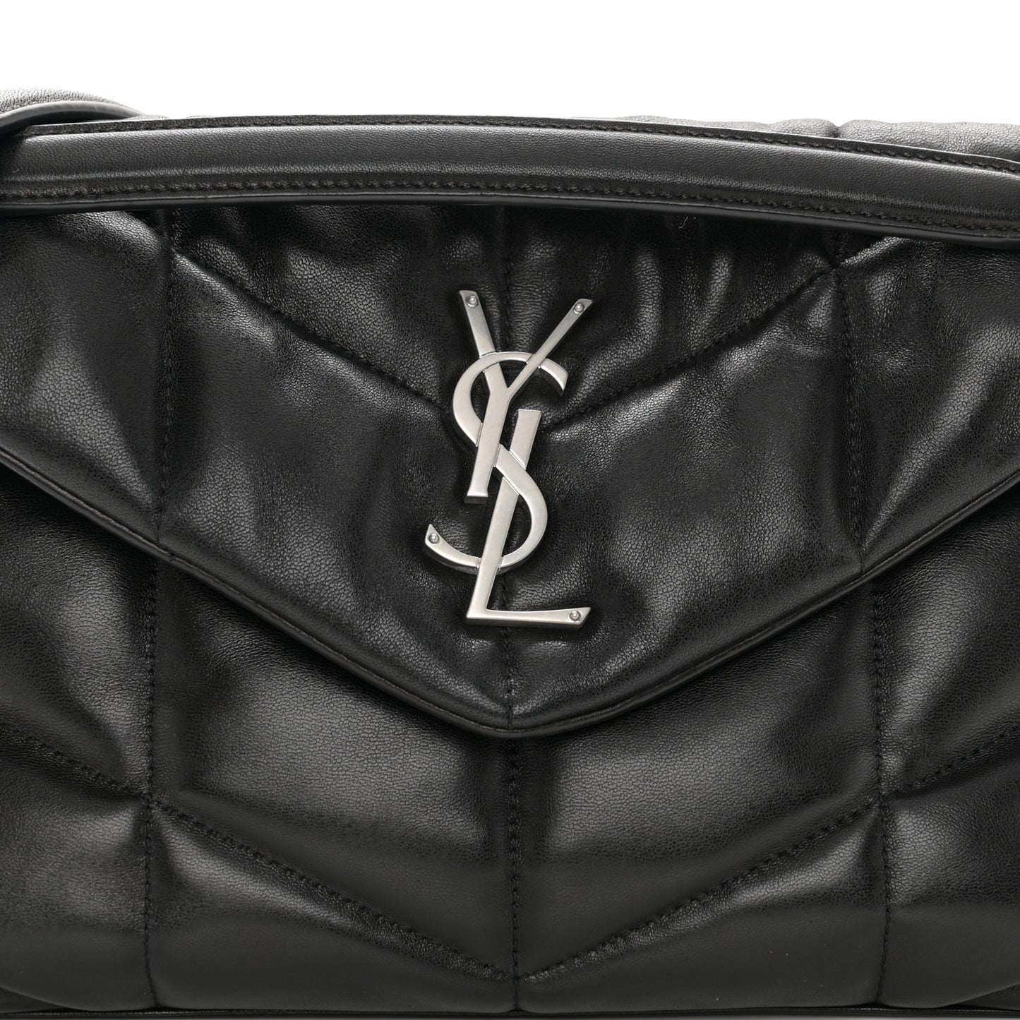 Lambskin Quilted Small Loulou Puffer Monogram Chain Satchel Black