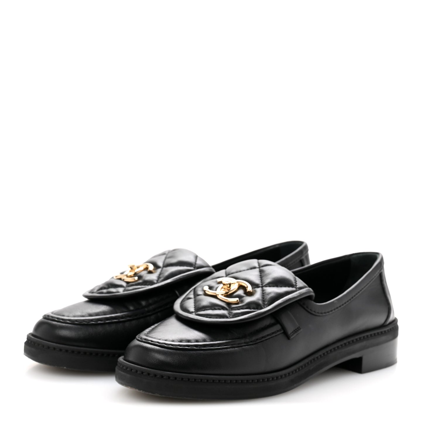 Lambskin Quilted CC Turnlock Loafers 38 Black
