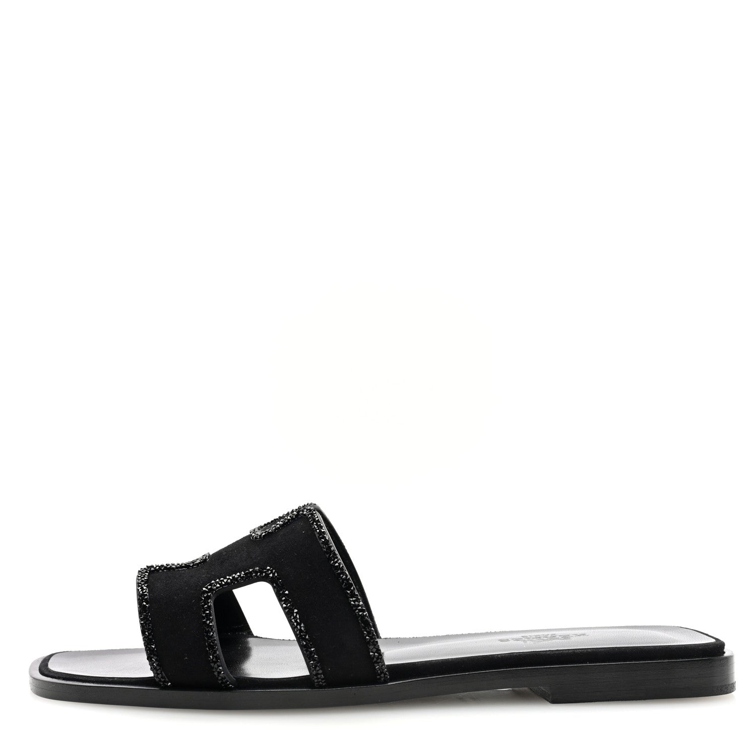 Hermes Suede Goatskin Crystal Embellished Oran Sandals 35 Black 1 of 7