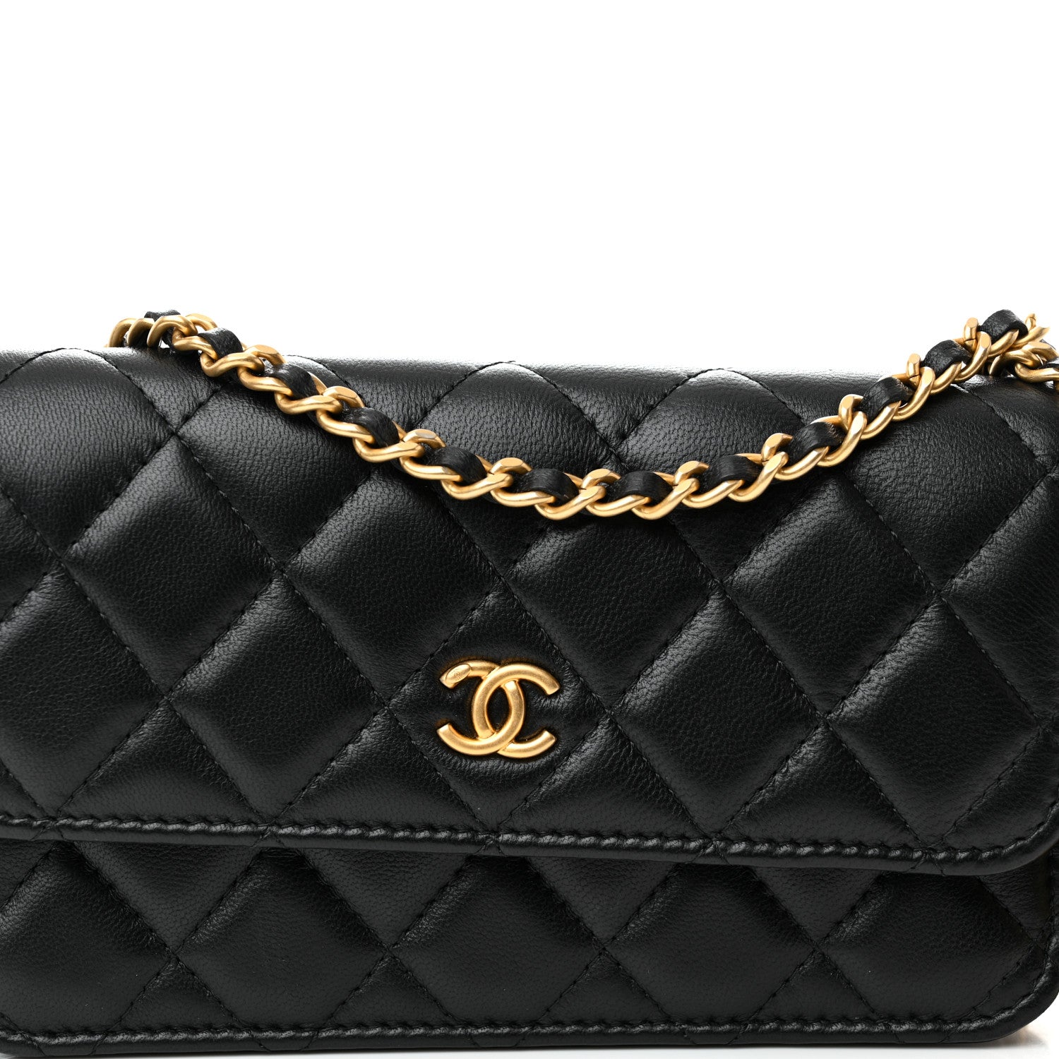 Chanel Lambskin Pearl Crush Quilted Flap Phone Holder With Chain Black 9 of 13