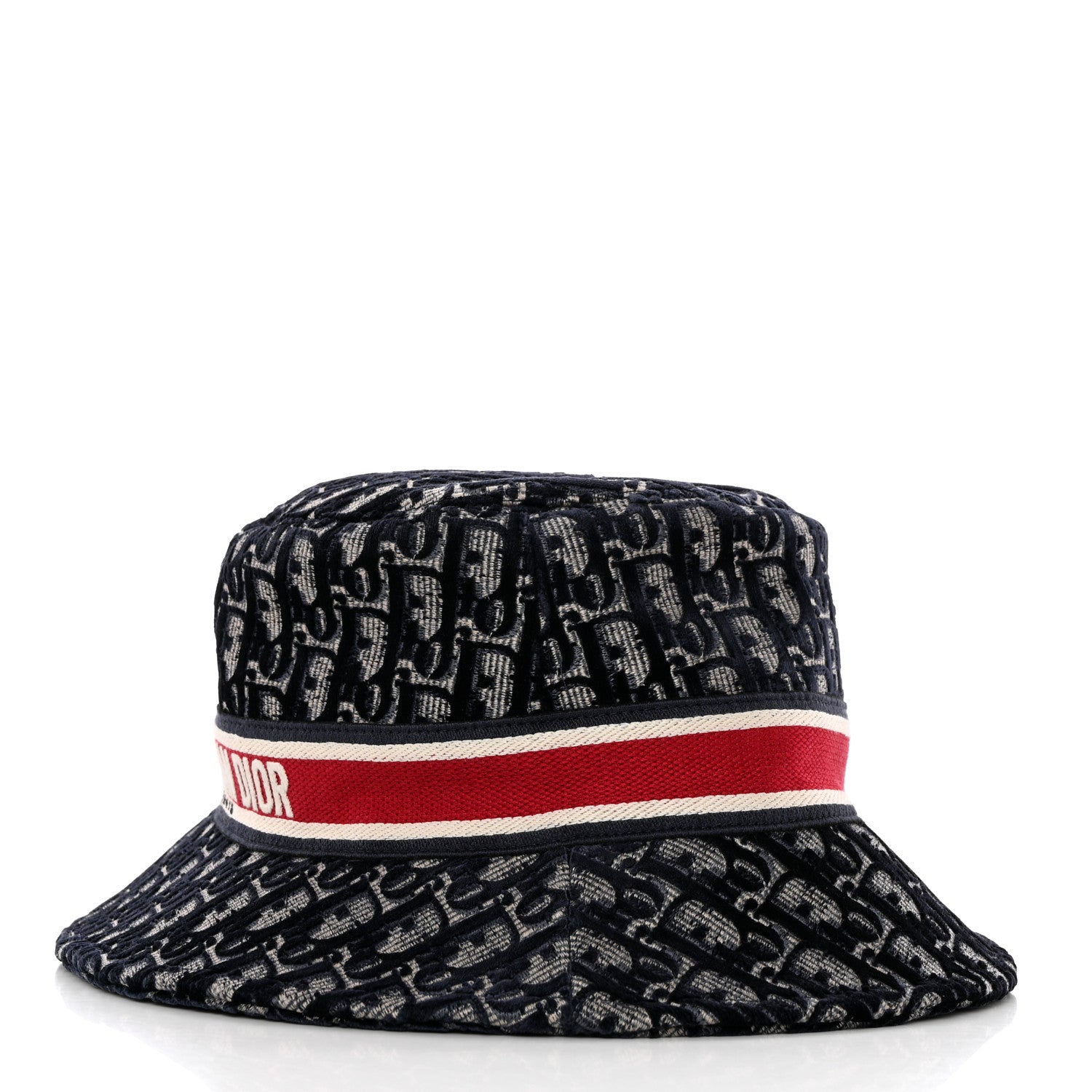 Christian Dior Velvet Oblique Large Brim Bucket Hat 57 Bleu Red 3 of 8