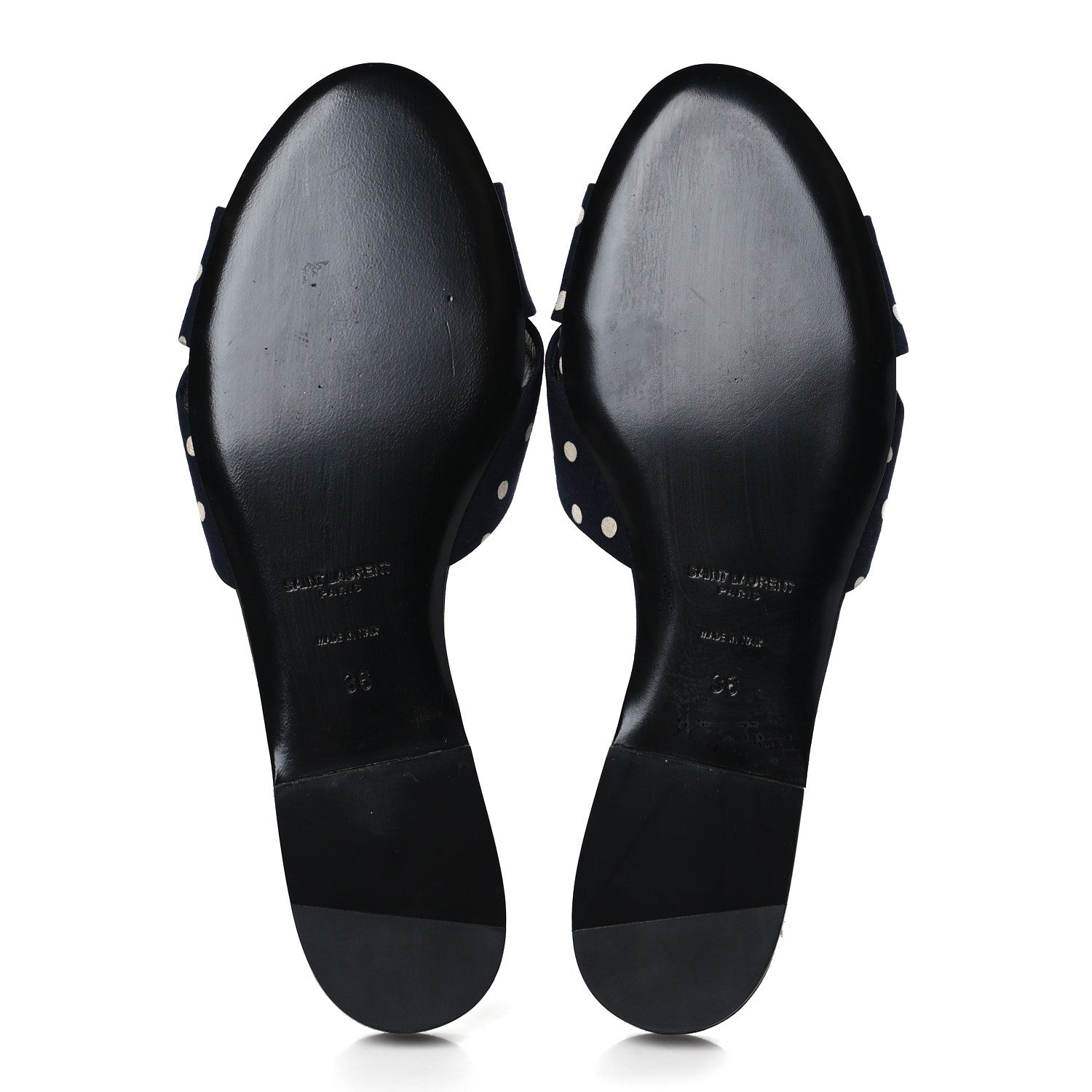 Saint Laurent Canvas Polka Dot Bianca Slide Sandals 36 Blue 5 of 9