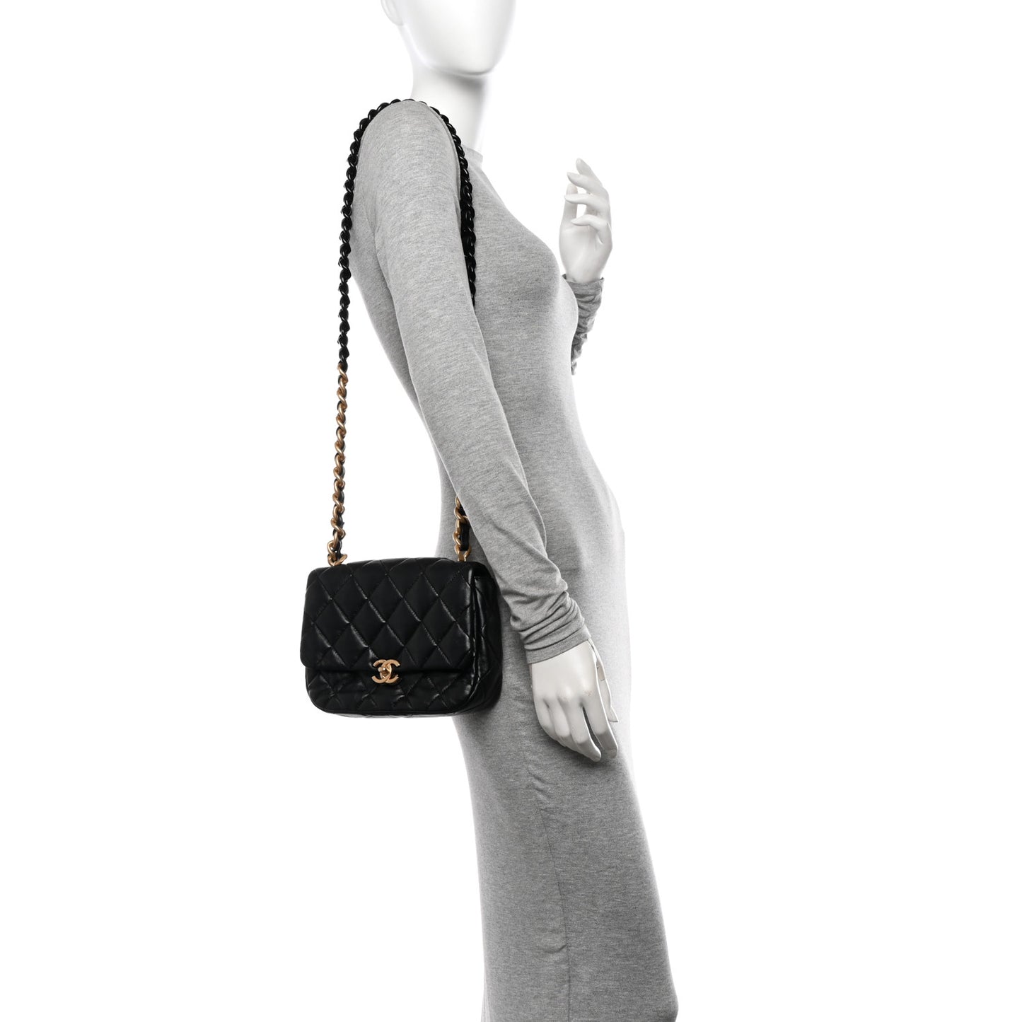 Lambskin Quilted Small Lacquered Chain Flap Black