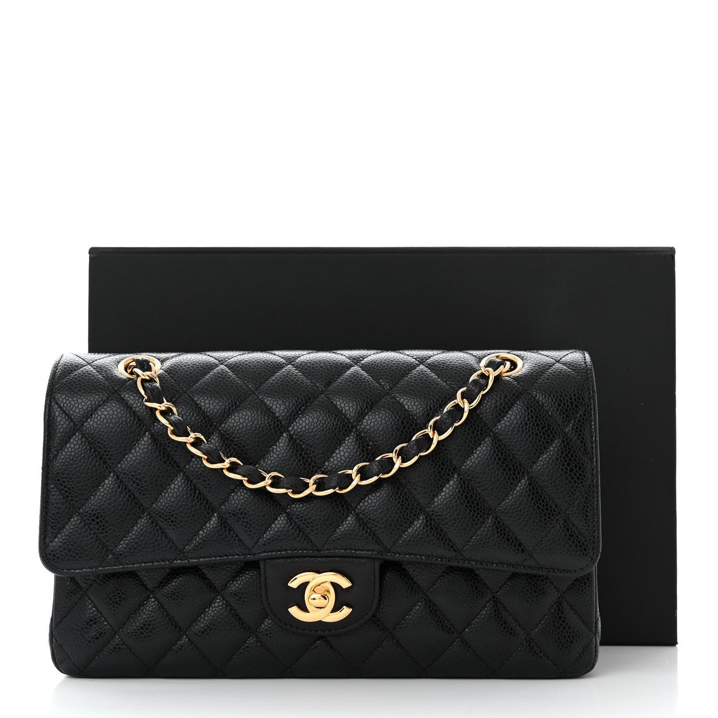 Caviar Quilted Medium Double Flap Black