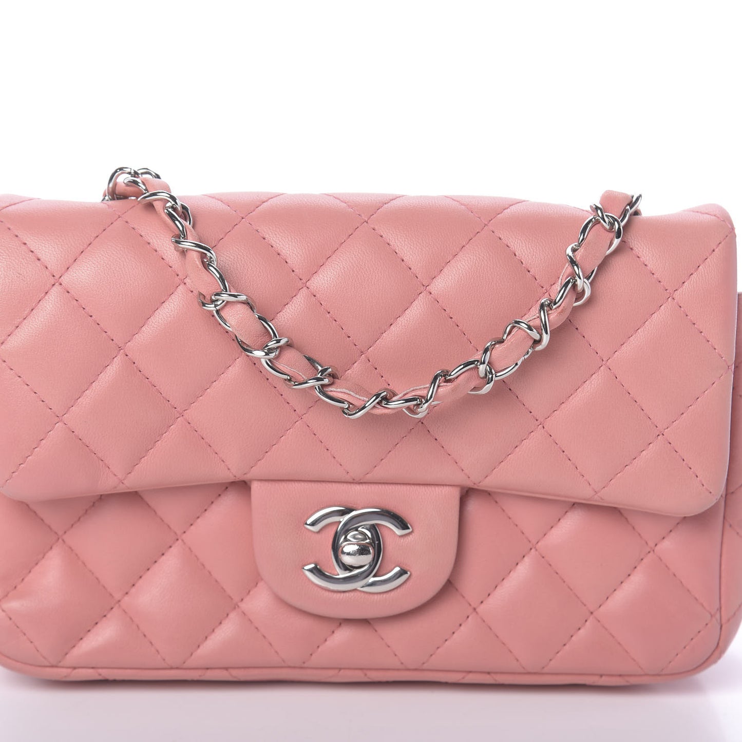 Lambskin Quilted Mini Rectangular Flap Pink
