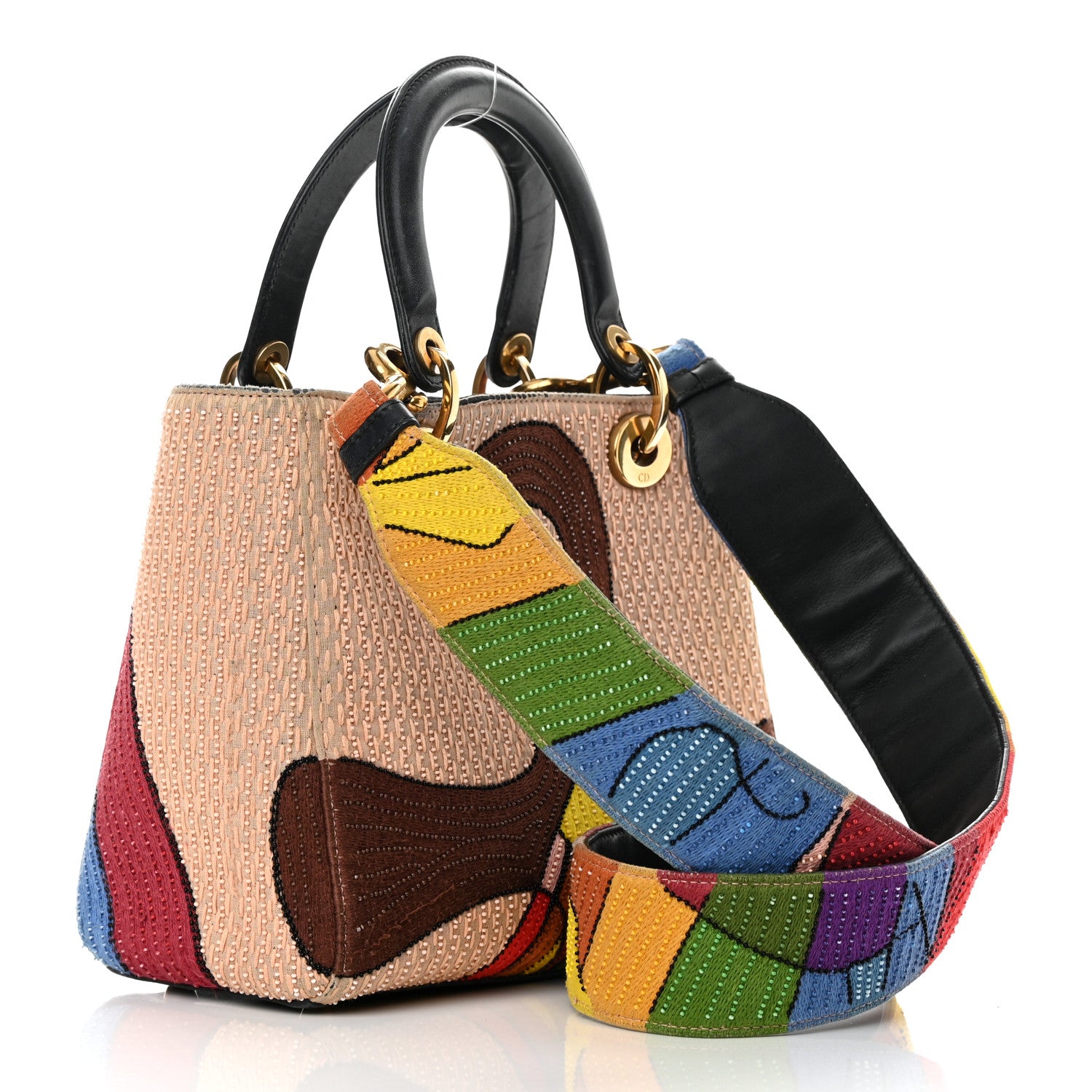 Christian Dior Silk Calfskin Beaded Tarot Judgement Medium Lady Dior Multicolor 3 of 24