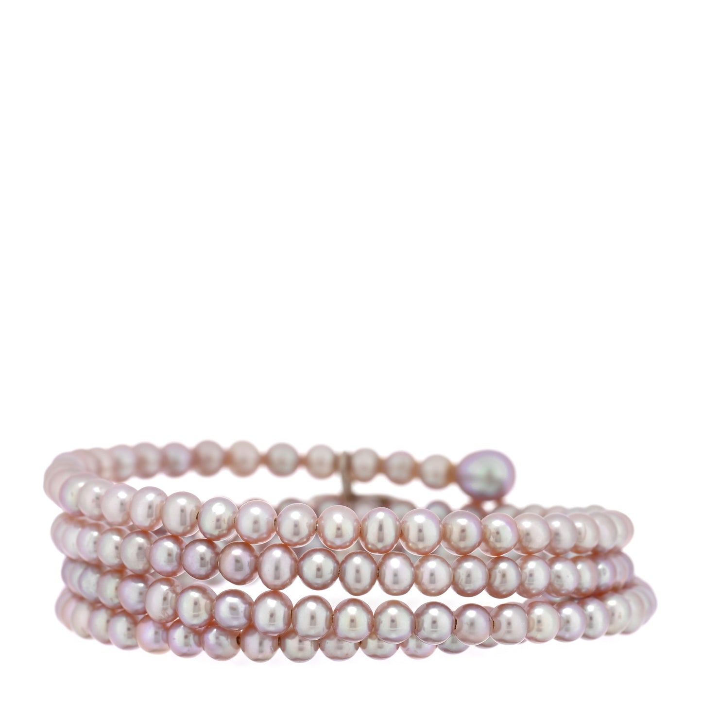 Sterling Silver Pink Pearl Elsa Peretti Four Row Charm Bangle Bracelet