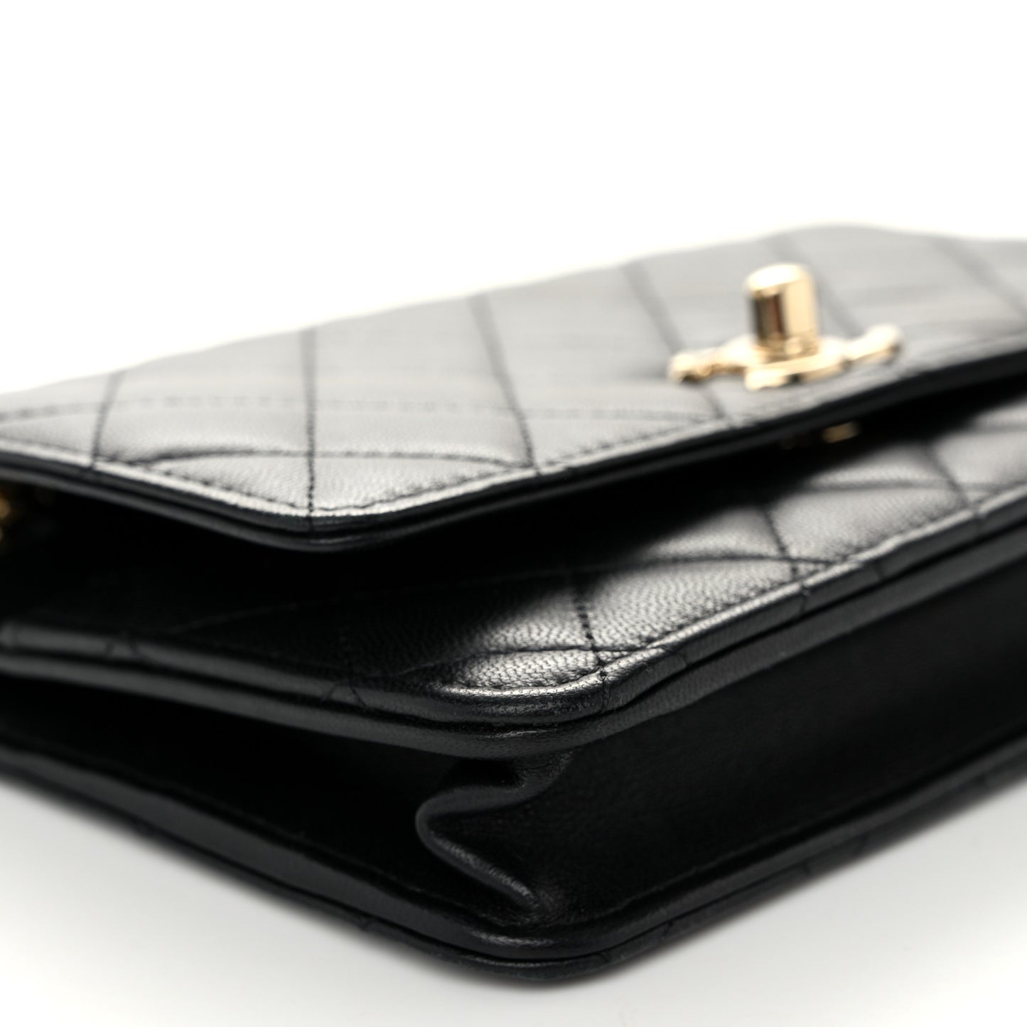 Lambskin Quilted Trendy CC Wallet On Chain WOC Black
