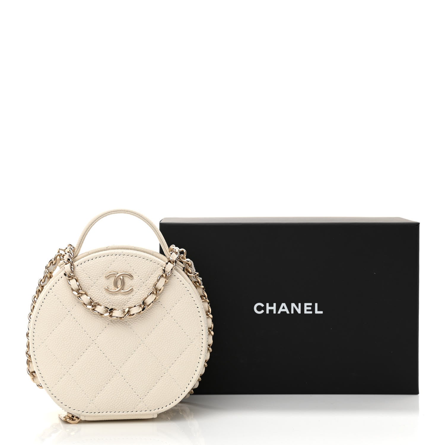 Chanel Caviar Quilted Round Handle With Care Vanity With Chain White 11 of 11