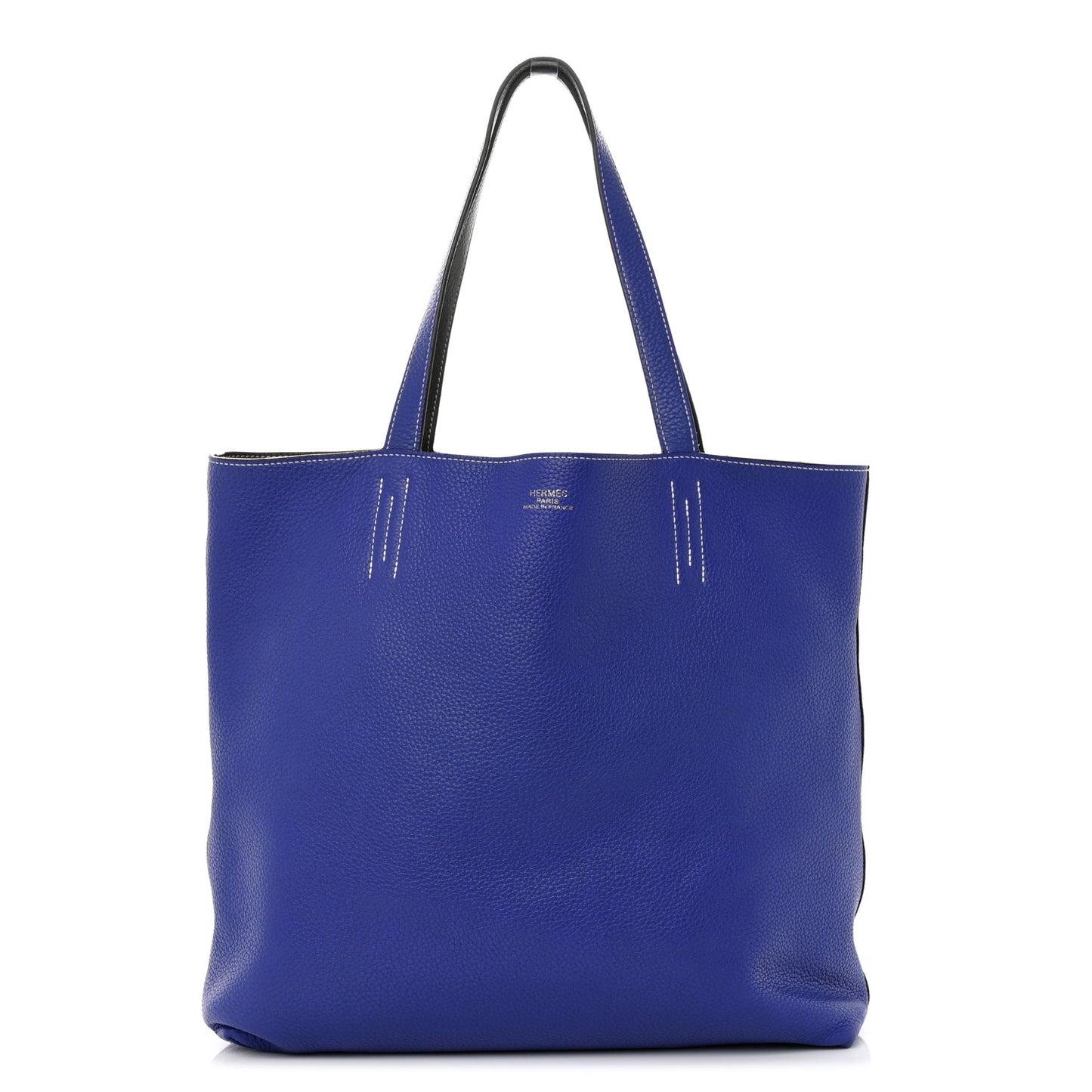 Taurillon Clemence Double Sens 36 Reversible Tote Graphite Bleu Electrique
