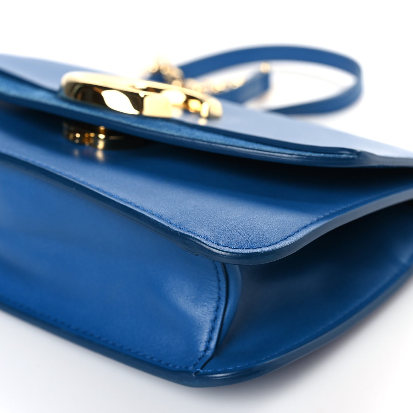 Calfskin Suede C Clutch With Chain Smoky Blue