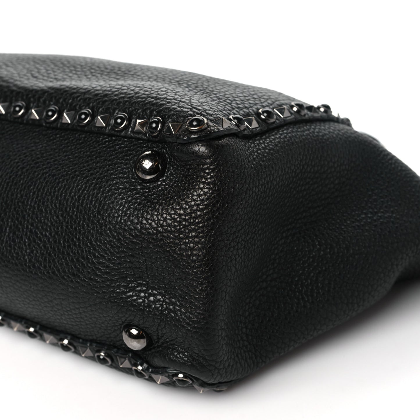 Grained Calfskin Onyx Medium Rockstud Rolling Tote Black