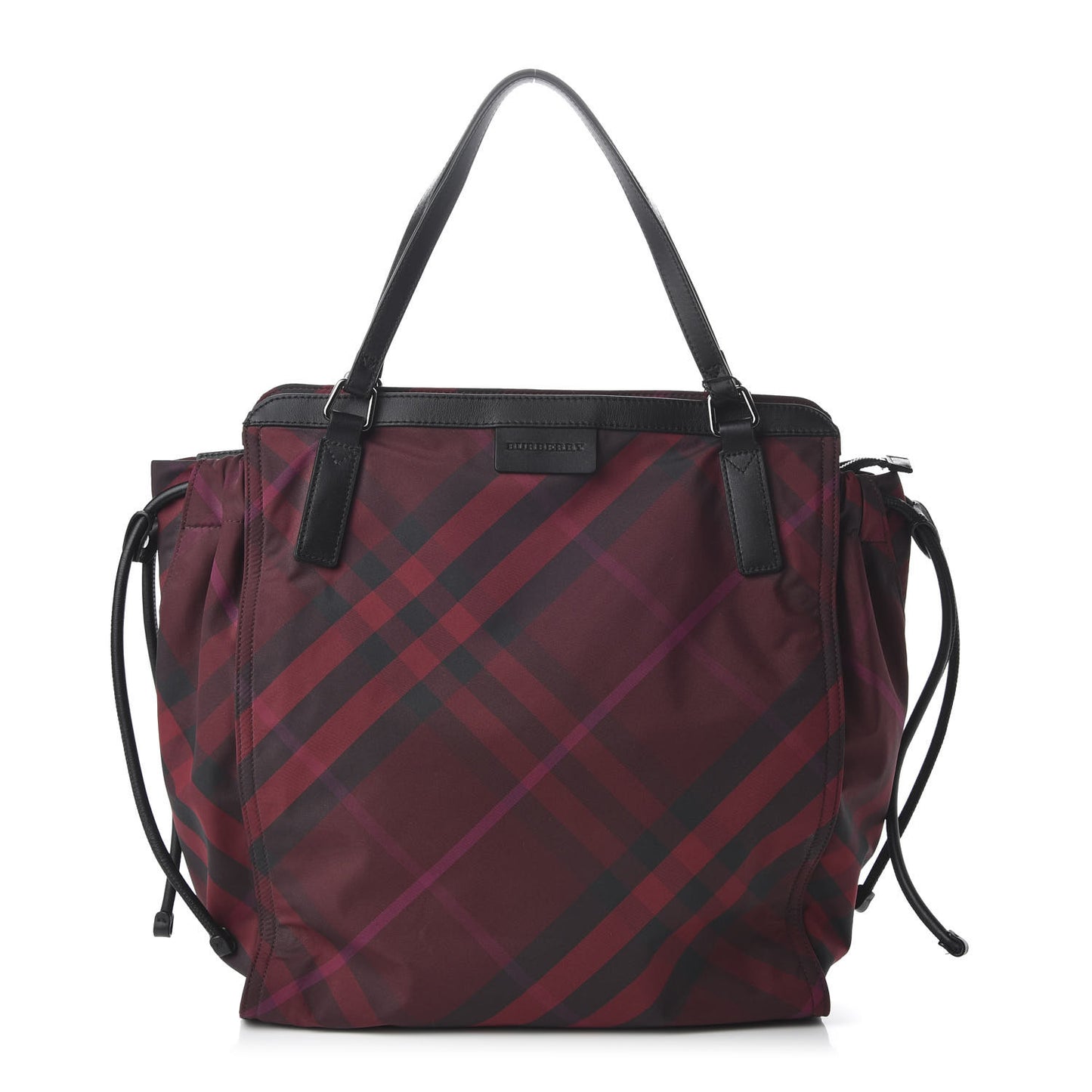 Nylon Check Small Buckleigh Packable Tote Bright Burgundy