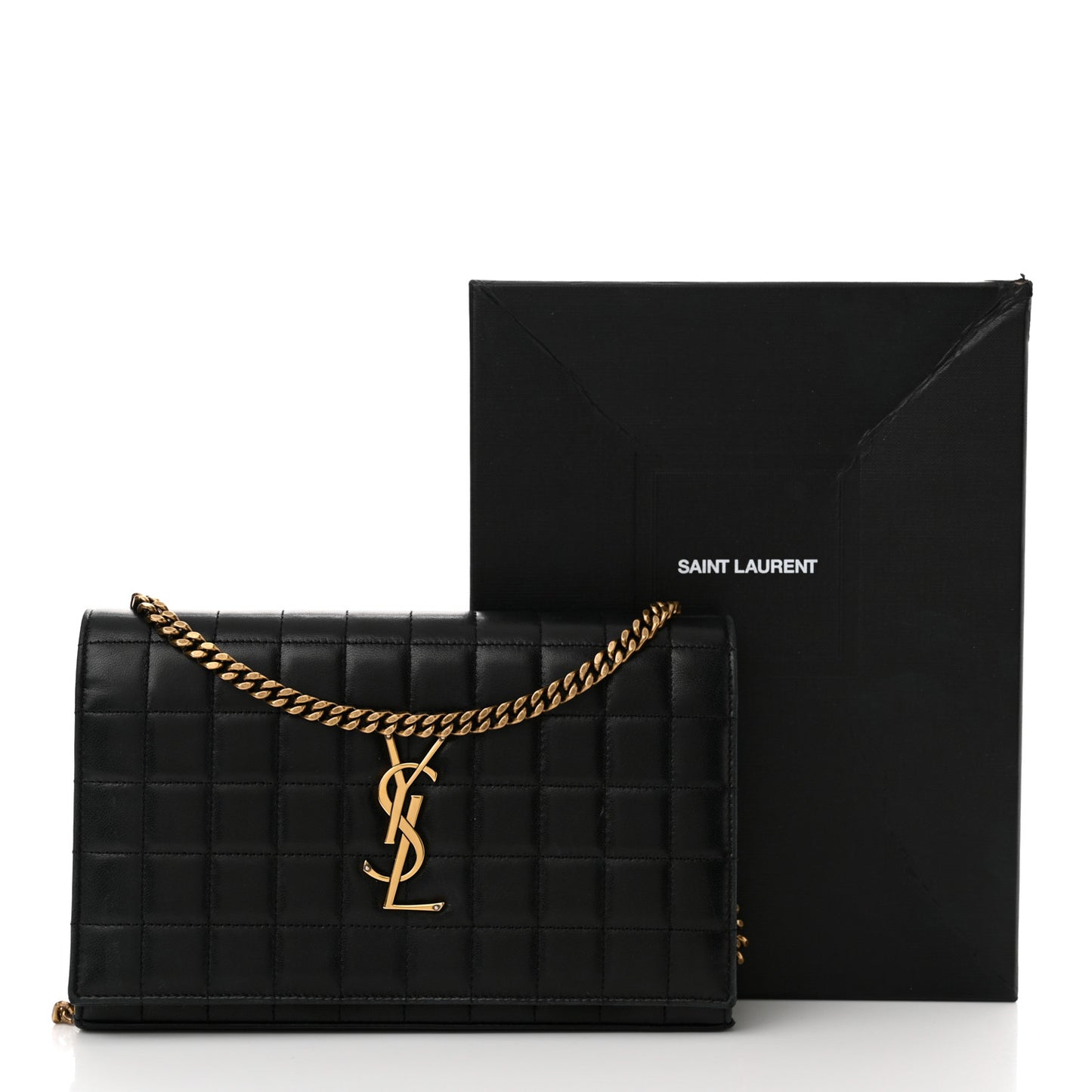 Lambskin Carre Quilted Cassandre Chain Wallet Black