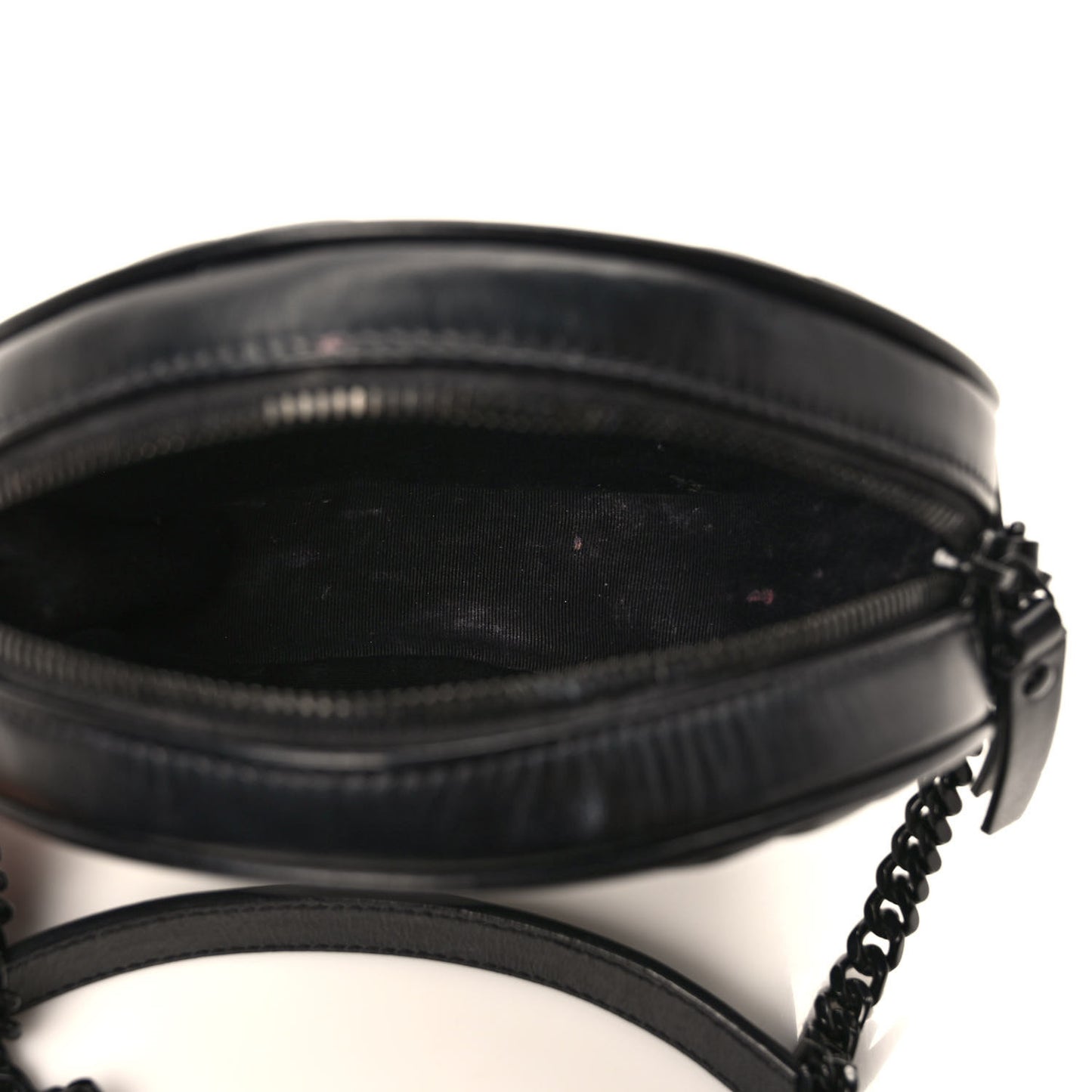 Calfskin Matelasse Chevron Round Vinyle Camera Bag Black