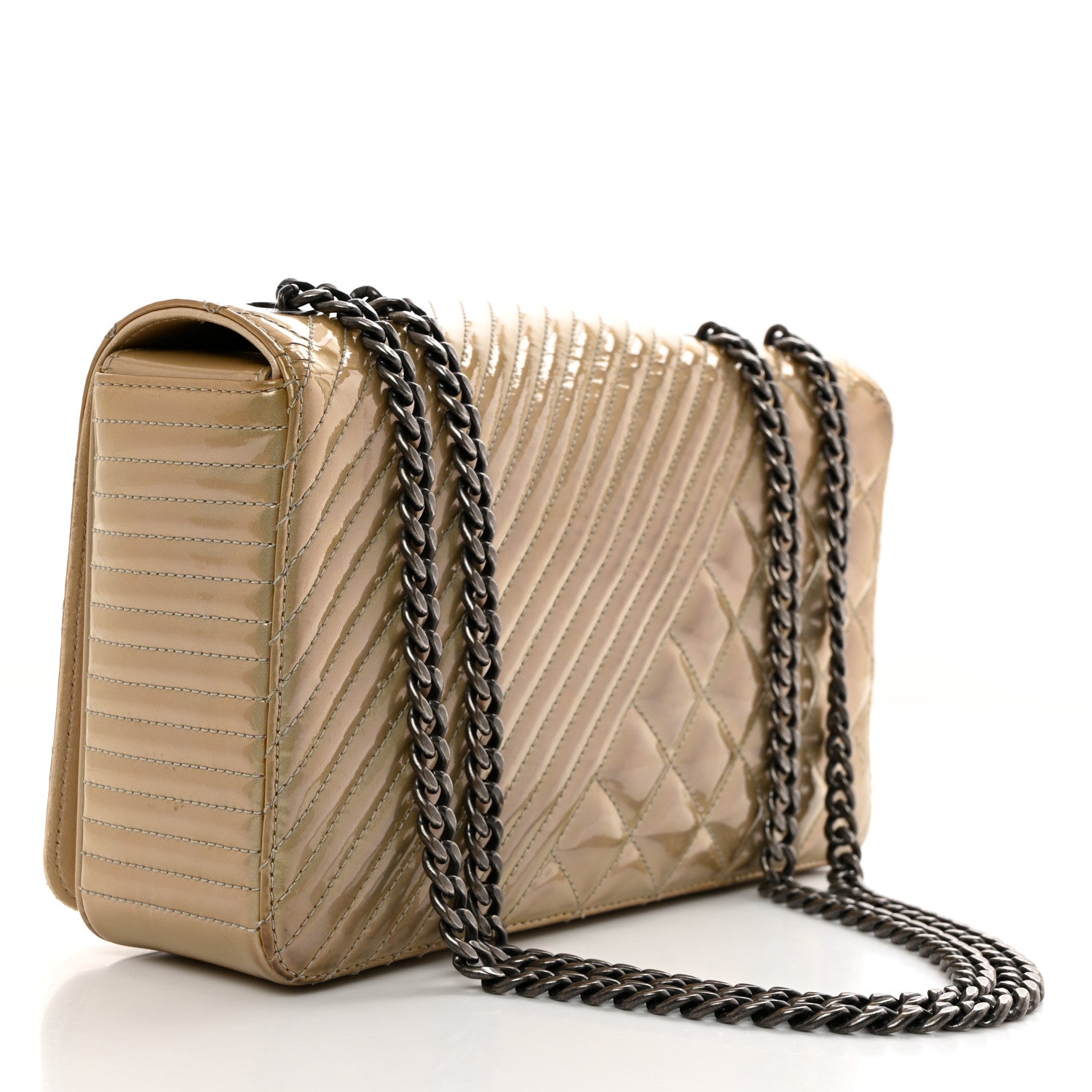 Chanel Iridescent Patent Quilted Medium Coco Boy Flap Beige 2 of 12