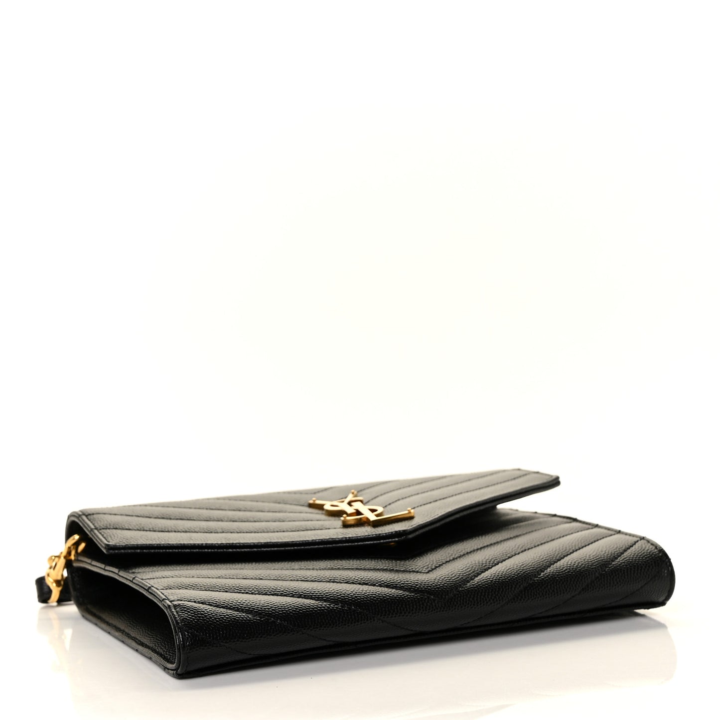 Grain De Poudre Matelasse Chevron Monogram Envelope Clutch Black