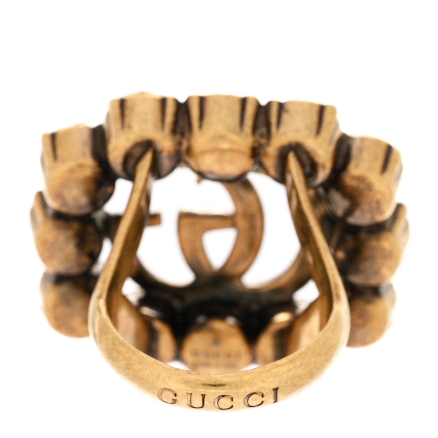 Metal Crystal Double G Ring 58 8.25 Aged Gold
