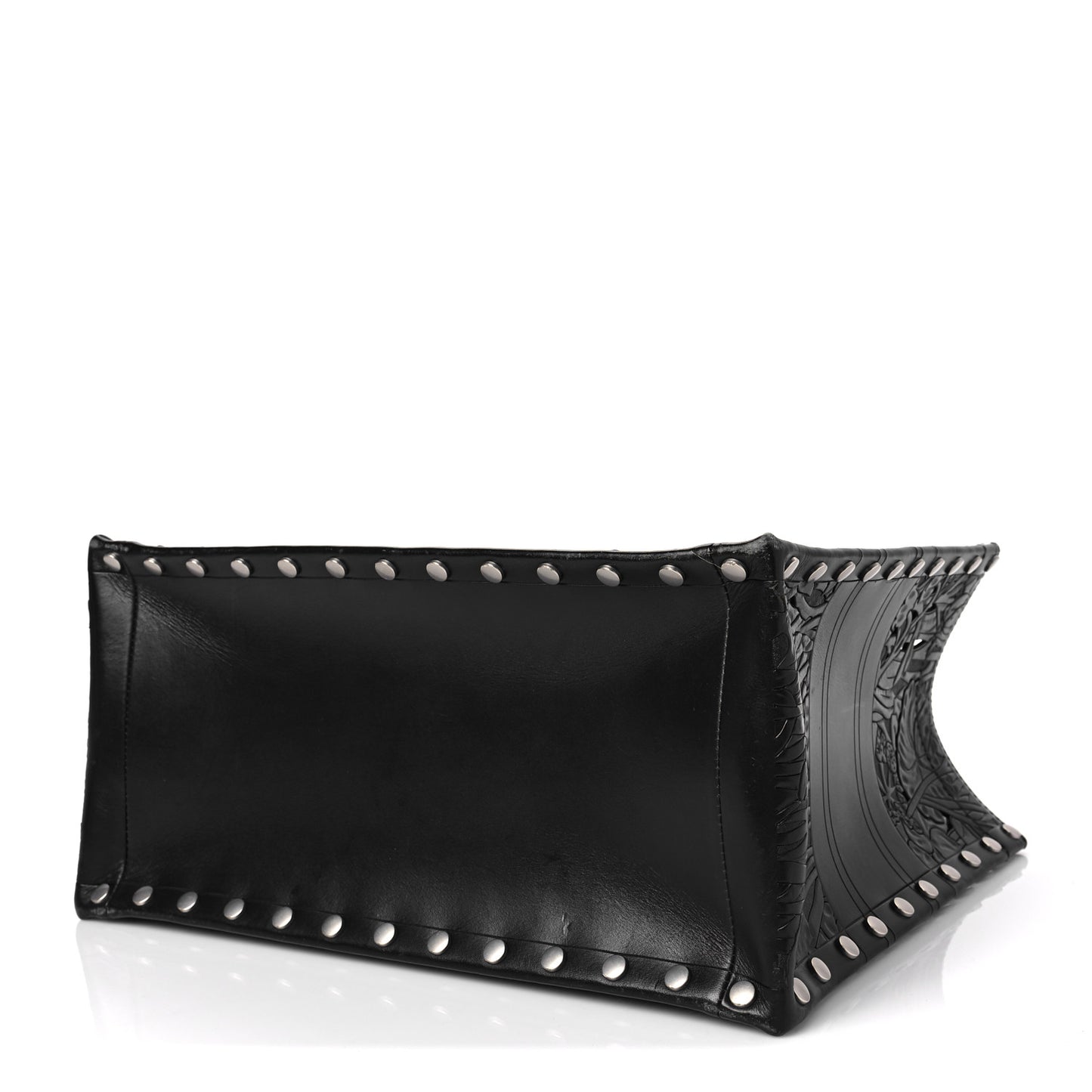 Calfskin Laser Cut Studded Medium Book Tote Black