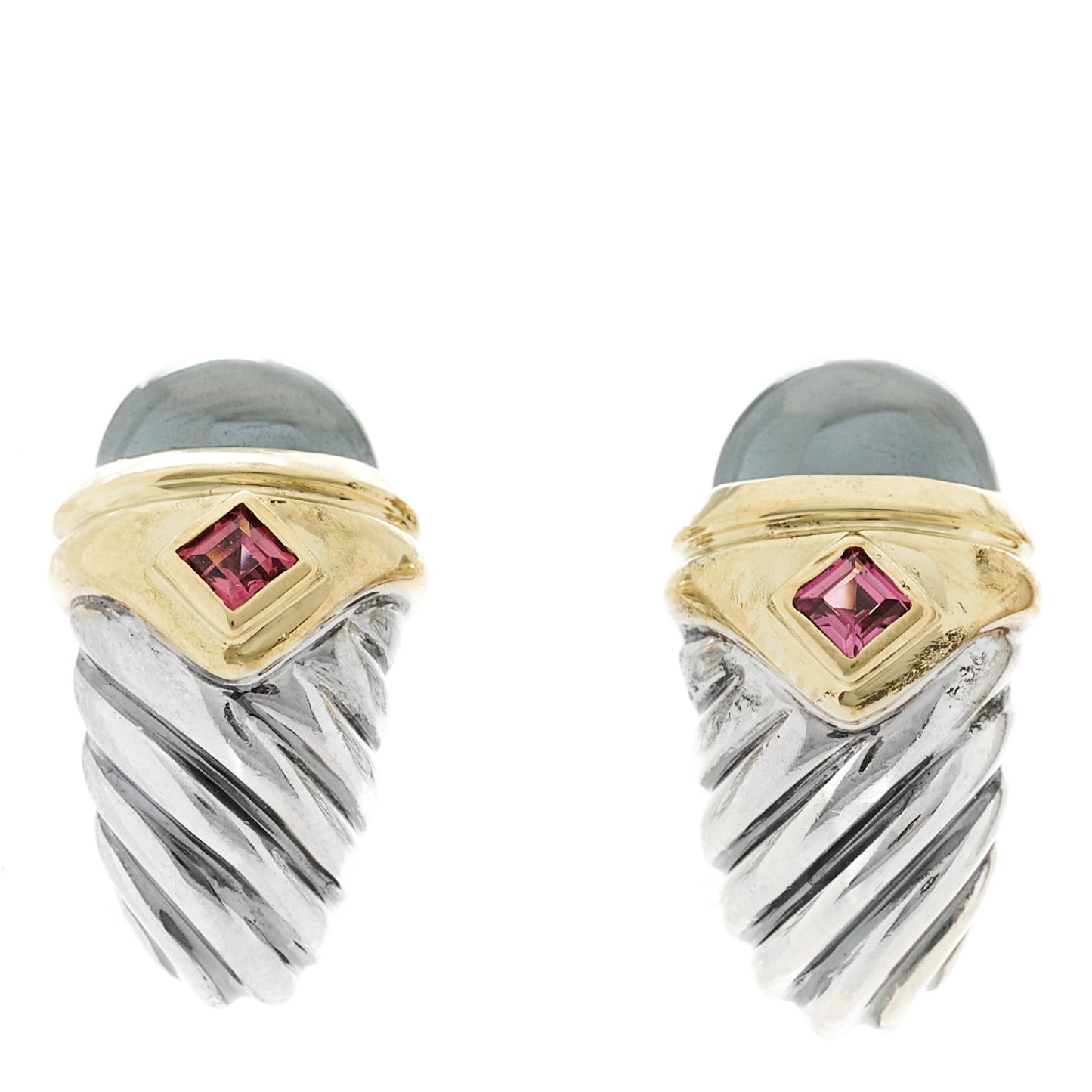 Sterling Silver 14K Yellow Gold Hematine Rhodolite Shrimp Earrings
