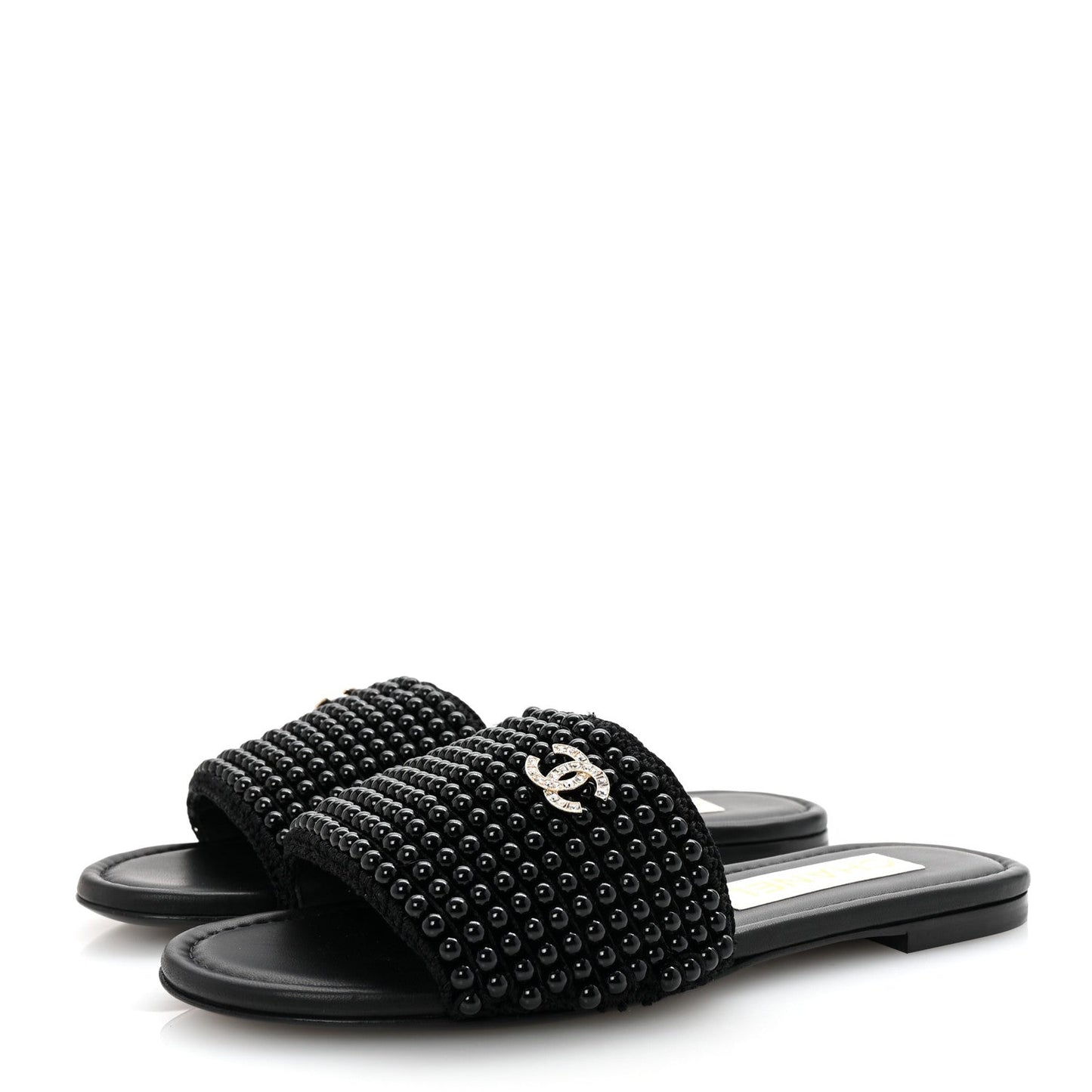 Pearl Crystal CC Mules Sandals 36 Black