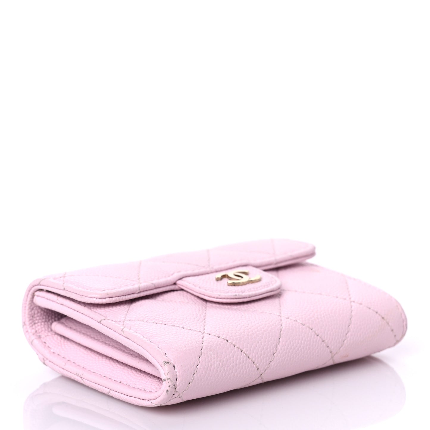 Caviar Quilted Flap Card Holder Wallet Light Pink