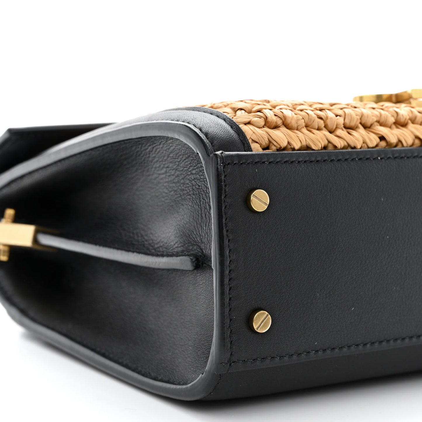 Raffia Calfskin Mini Classic Monogram Cassandra Top Handle Black Natural