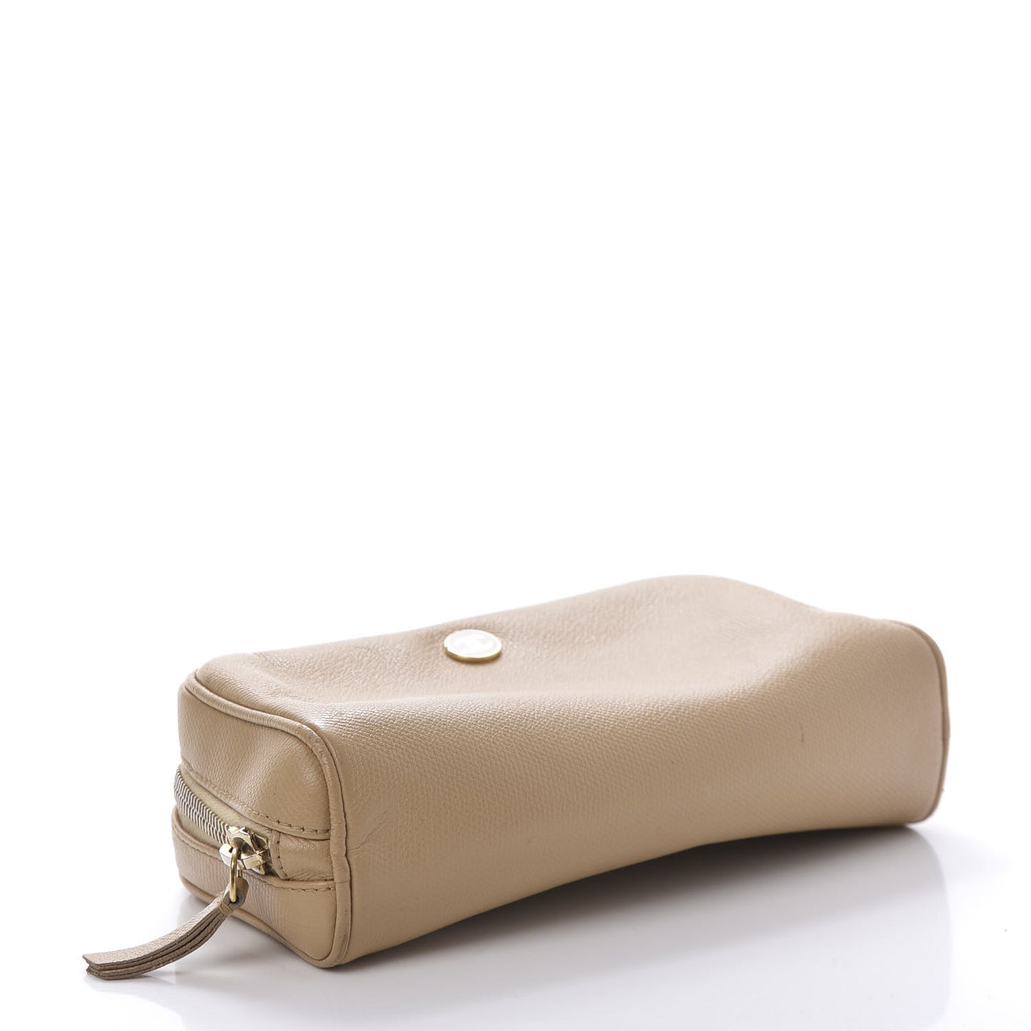 Grained Calfskin CC Button Medium Pouch Cosmetic Case Beige