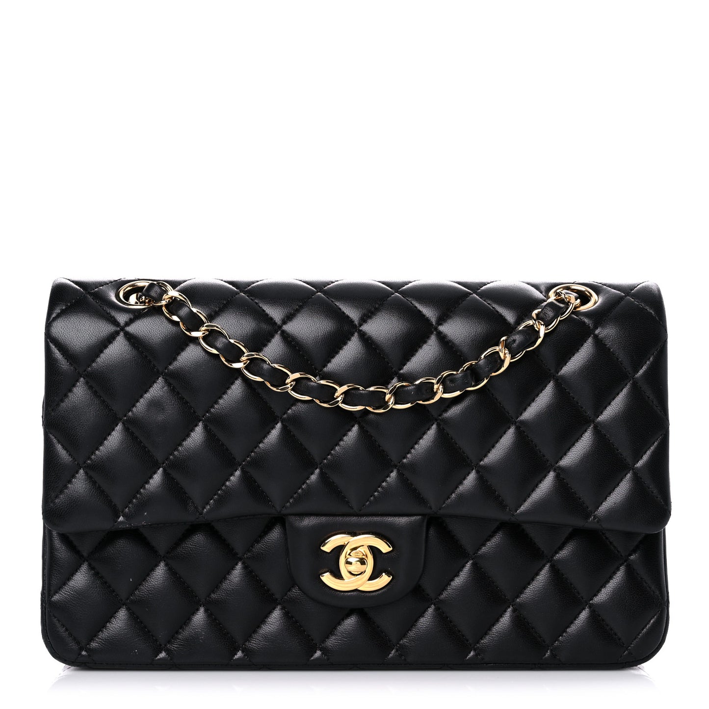 Lambskin Quilted Medium Double Flap Black