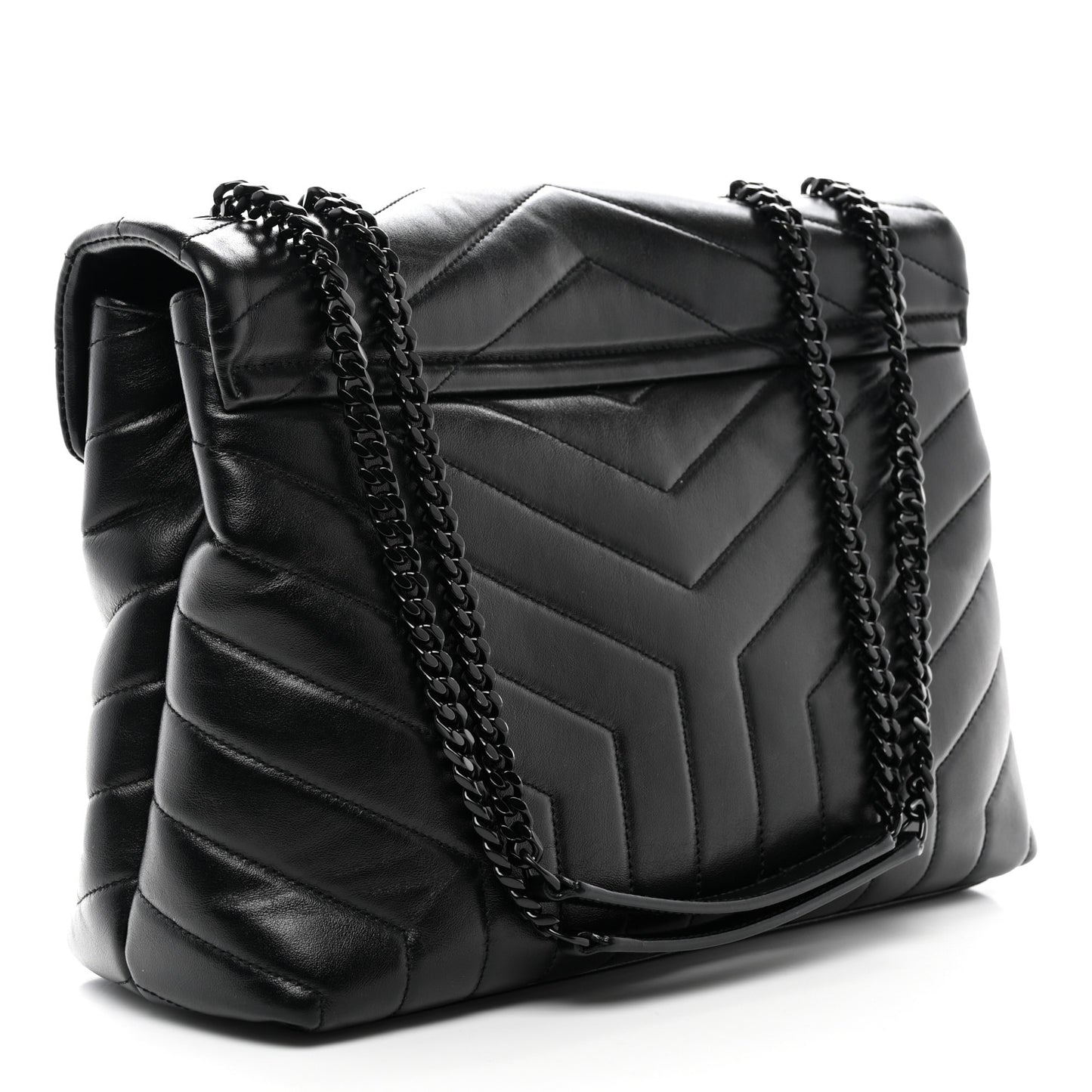 Calfskin Y Quilted Monogram Monochrome Medium Loulou Chain Satchel Black