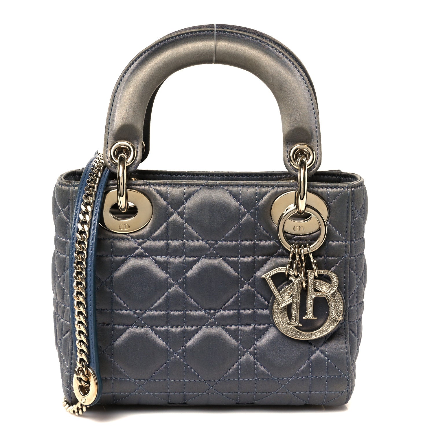 Christian Dior Satin Swarovski Crystal Cannage Mini Lady Dior Grey